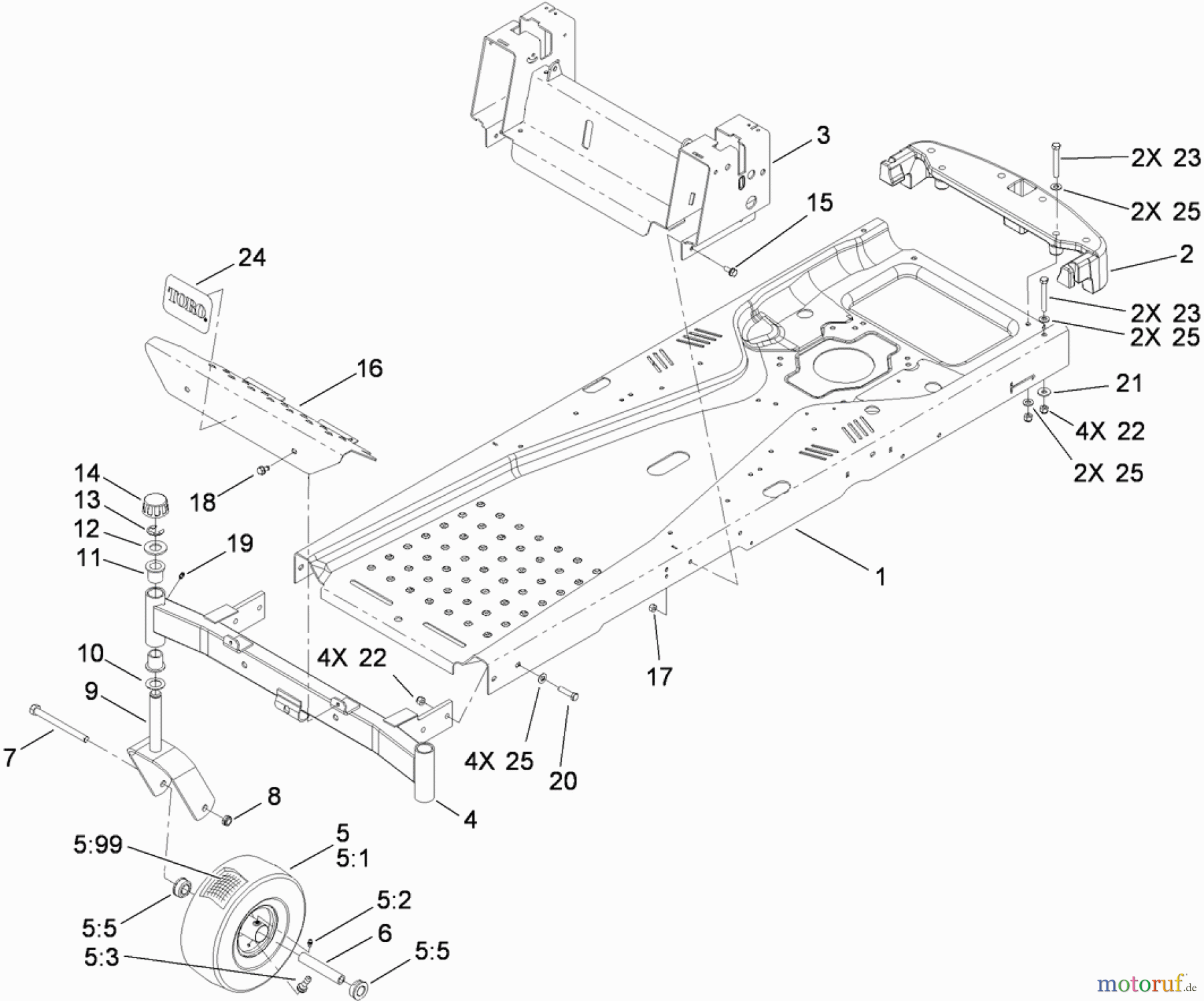  Toro Neu Mowers, Zero-Turn 74360 (Z4200) - Toro TimeCutter Z4200 Riding Mower, 2009 (290000001-290001198) FRAME ASSEMBLY