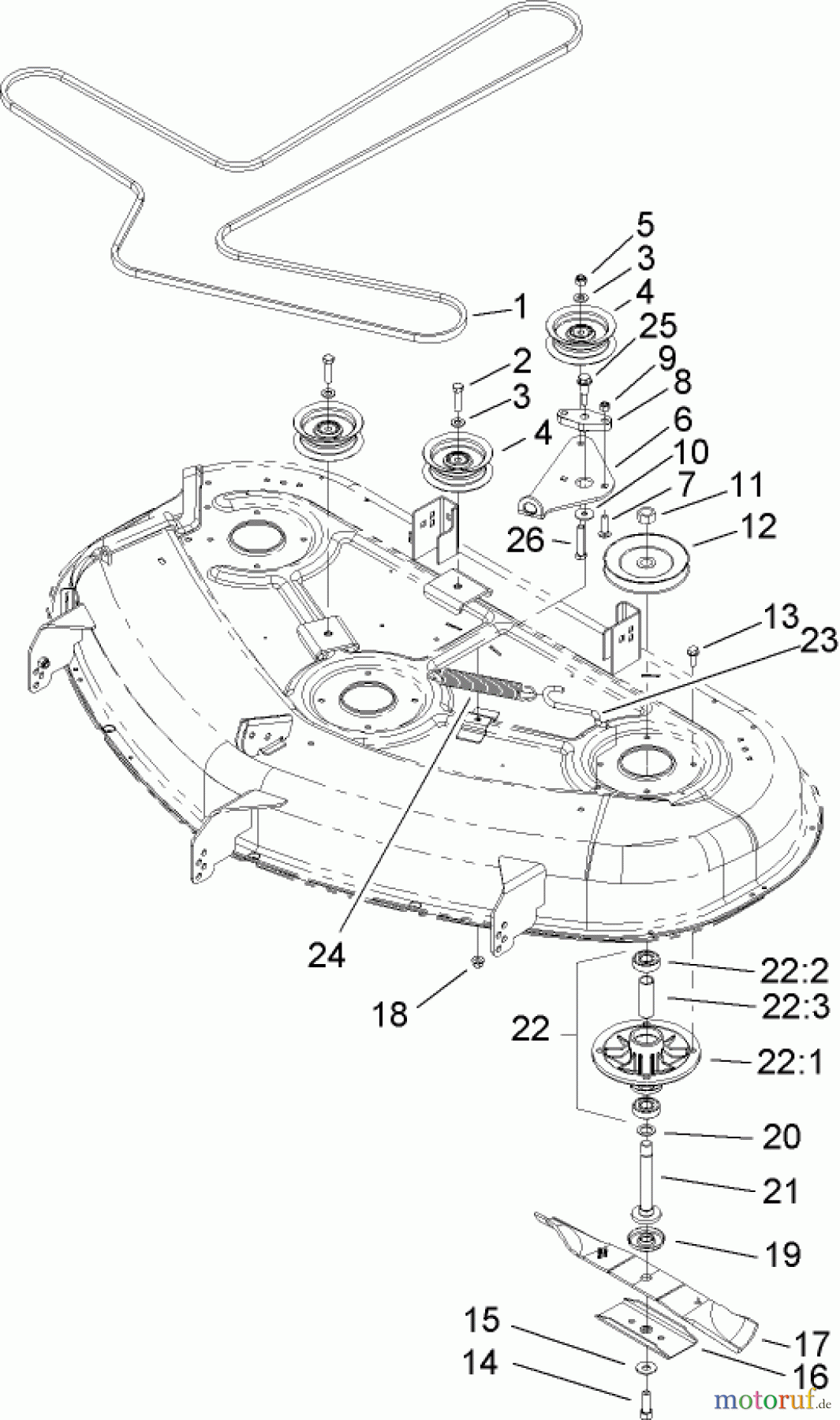  Toro Neu Mowers, Zero-Turn 74370 (Z5000) - Toro TimeCutter Z5000 Riding Mower, 2007 (270000001-270999999) 50IN DECK SPINDLE AND BELT DRIVE ASSEMBLY