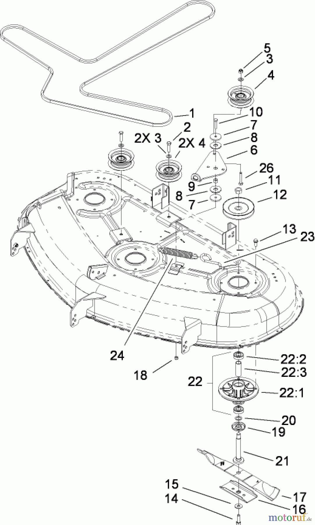  Toro Neu Mowers, Zero-Turn 74370 (Z5000) - Toro TimeCutter Z5000 Riding Mower, 2009 (290000001-290999999) 50 INCH DECK SPINDLE AND BELT DRIVE ASSEMBLY
