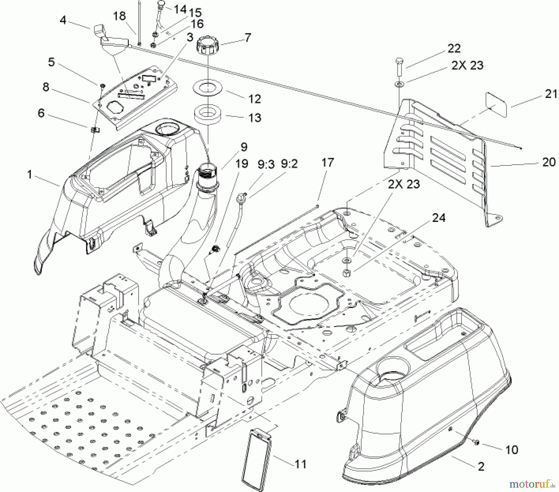  Toro Neu Mowers, Zero-Turn 74374 (Z5040) - Toro TimeCutter Z5040 Riding Mower, 2007 (270000001-270999999) STYLING AND FUEL SYSTEM ASSEMBLY