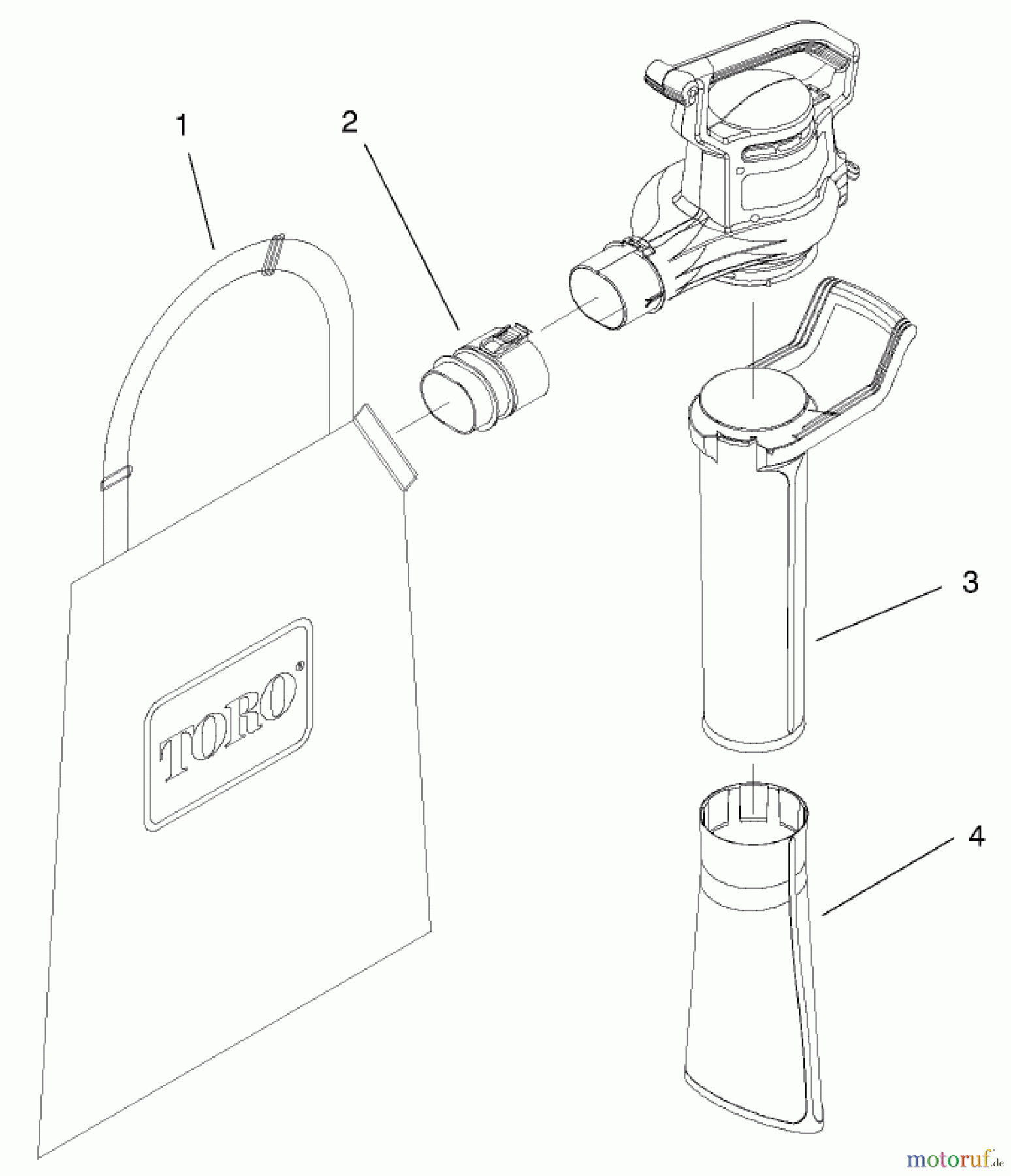 Toro Neu Blowers/Vacuums/Chippers/Shredders 51589 - Toro Quiet Blower Vac, 1999 (99100001-99499999) TUBE AND BAG ASSEMBLY