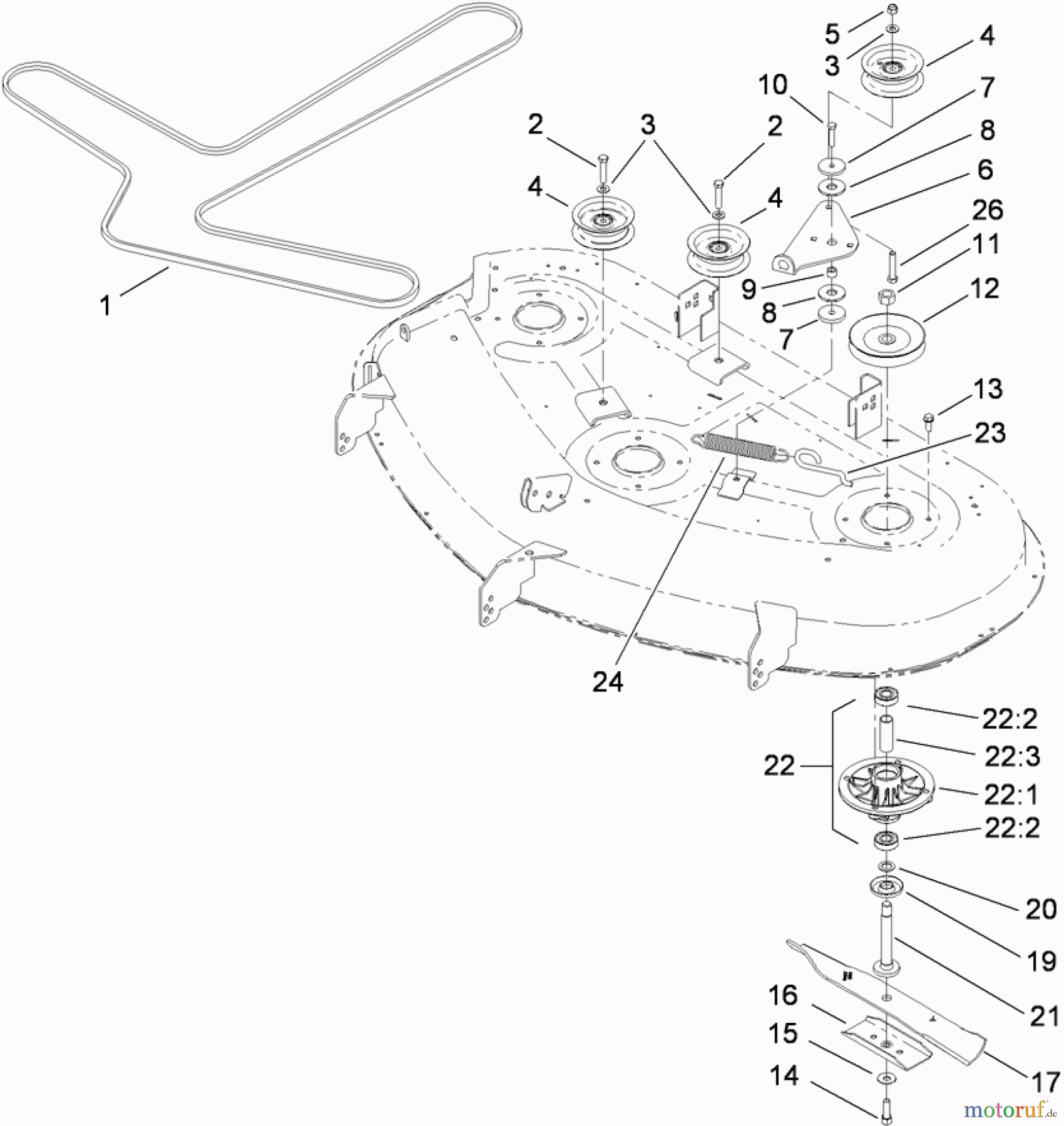 Toro Neu Mowers, Zero-Turn 74375 (Z5060) - Toro TimeCutter Z5060 Riding Mower, 2009 (290000200-290999999) 50 INCH DECK SPINDLE AND BLADE ASSEMBLY