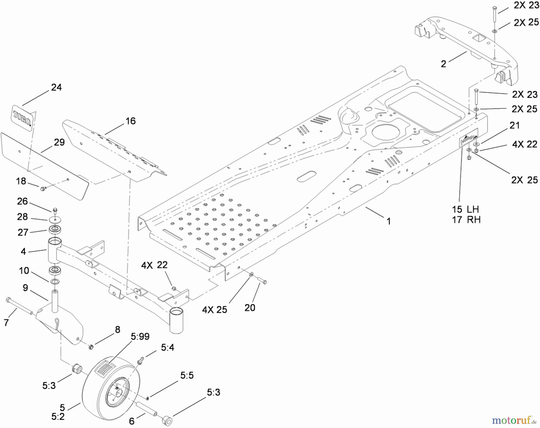 Toro Neu Mowers, Zero-Turn 74375 (Z5060) - Toro TimeCutter Z5060 Riding Mower, 2010 (310000001-310999999) FRAME AND CASTER WHEEL ASSEMBLY