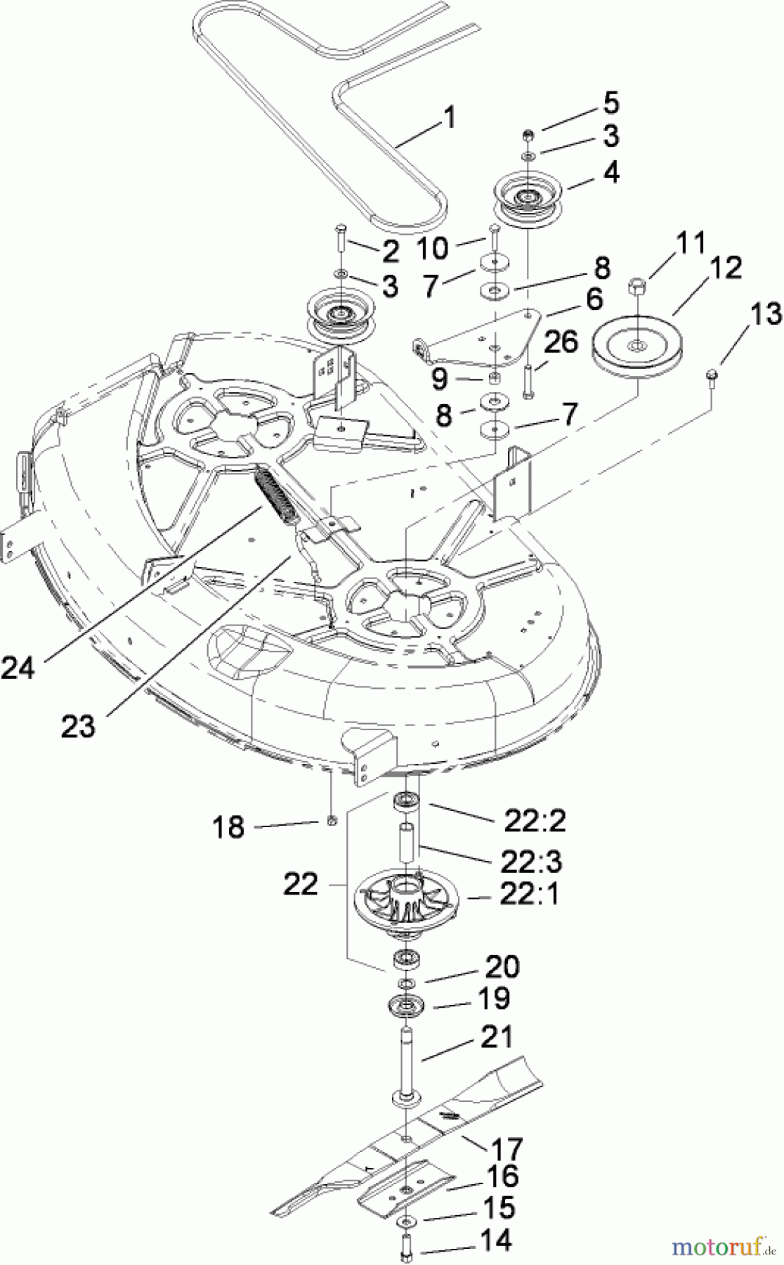  Toro Neu Mowers, Zero-Turn 74380 (Z4200) - Toro TimeCutter Z4200 Riding Mower, 2008 (280000001-280999999) 42 INCH DECK SPINDLE AND BELT DRIVE ASSEMBLY