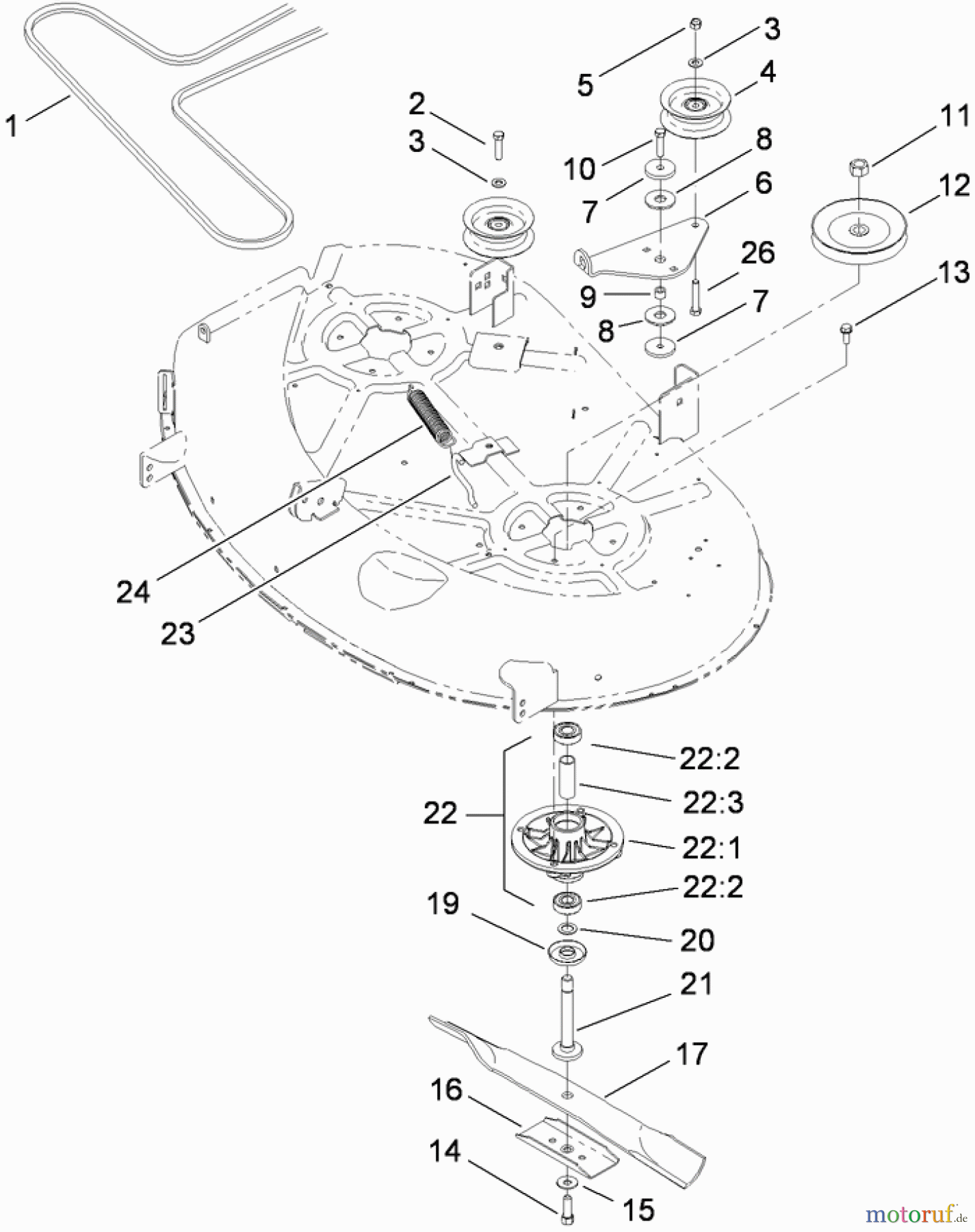  Toro Neu Mowers, Zero-Turn 74381 (Z4202) - Toro TimeCutter Z4202 Riding Mower, 2009 (290000001-290000210) 42 INCH DECK SPINDLE AND BELT DRIVE ASSEMBLY