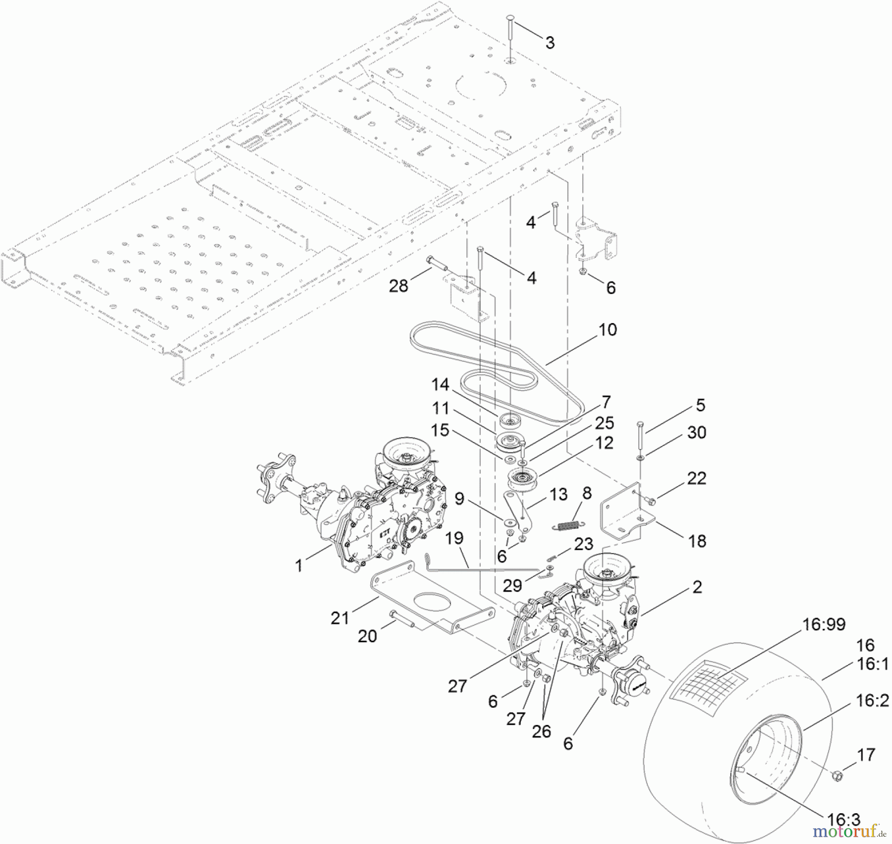 Toro Neu Mowers, Zero-Turn 74387 (ZS 5000) - Toro TimeCutter ZS 5000 Riding Mower, 2011 (311000001-311999999) HYDRO TRANSAXLE DRIVE AND REAR WHEEL ASSEMBLY