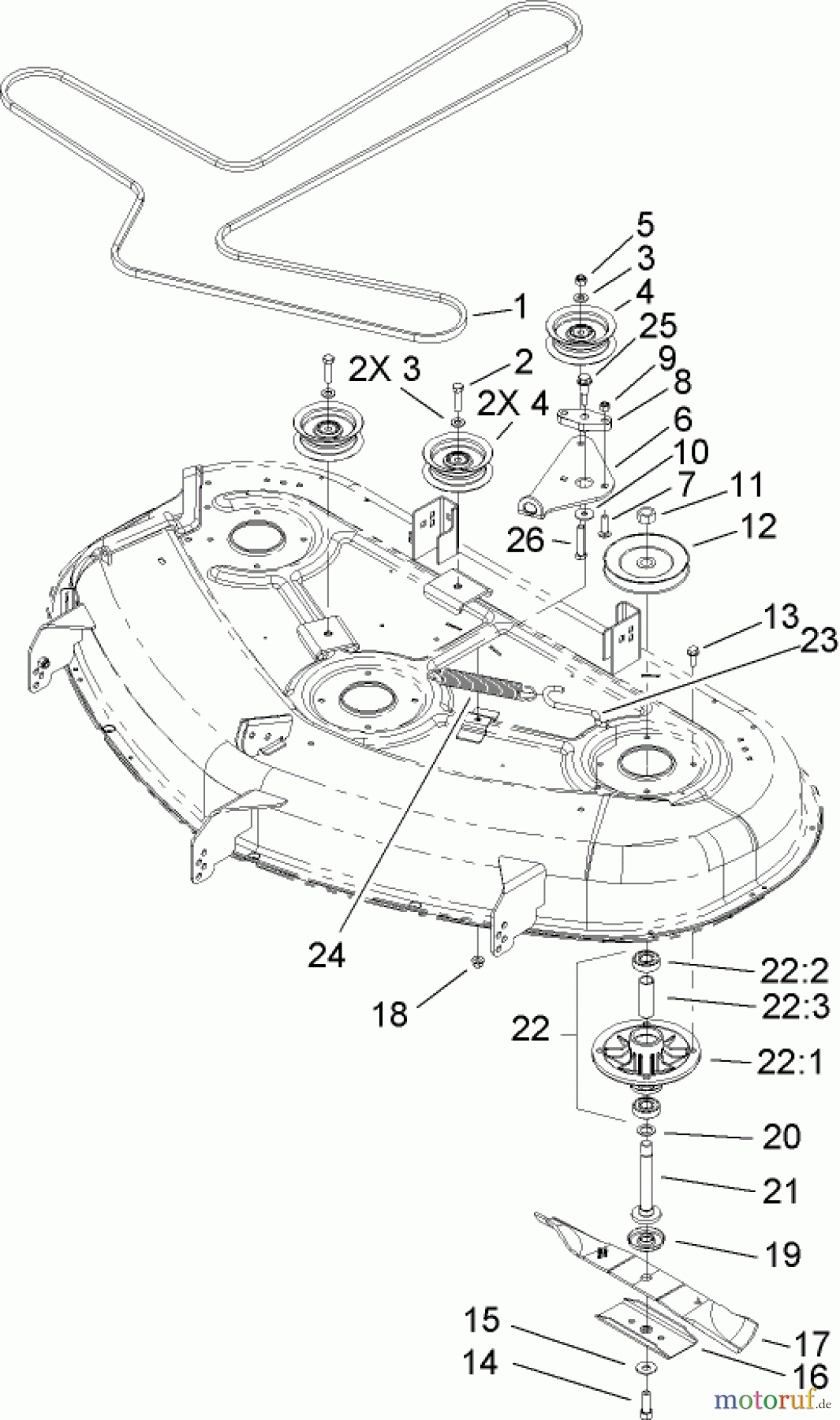  Toro Neu Mowers, Zero-Turn 74391 (Z5000) - Toro TimeCutter Z5000 Riding Mower, 2007 (270000001-270999999) 50 INCH DECK SPINDLE AND BELT DRIVE ASSEMBLY