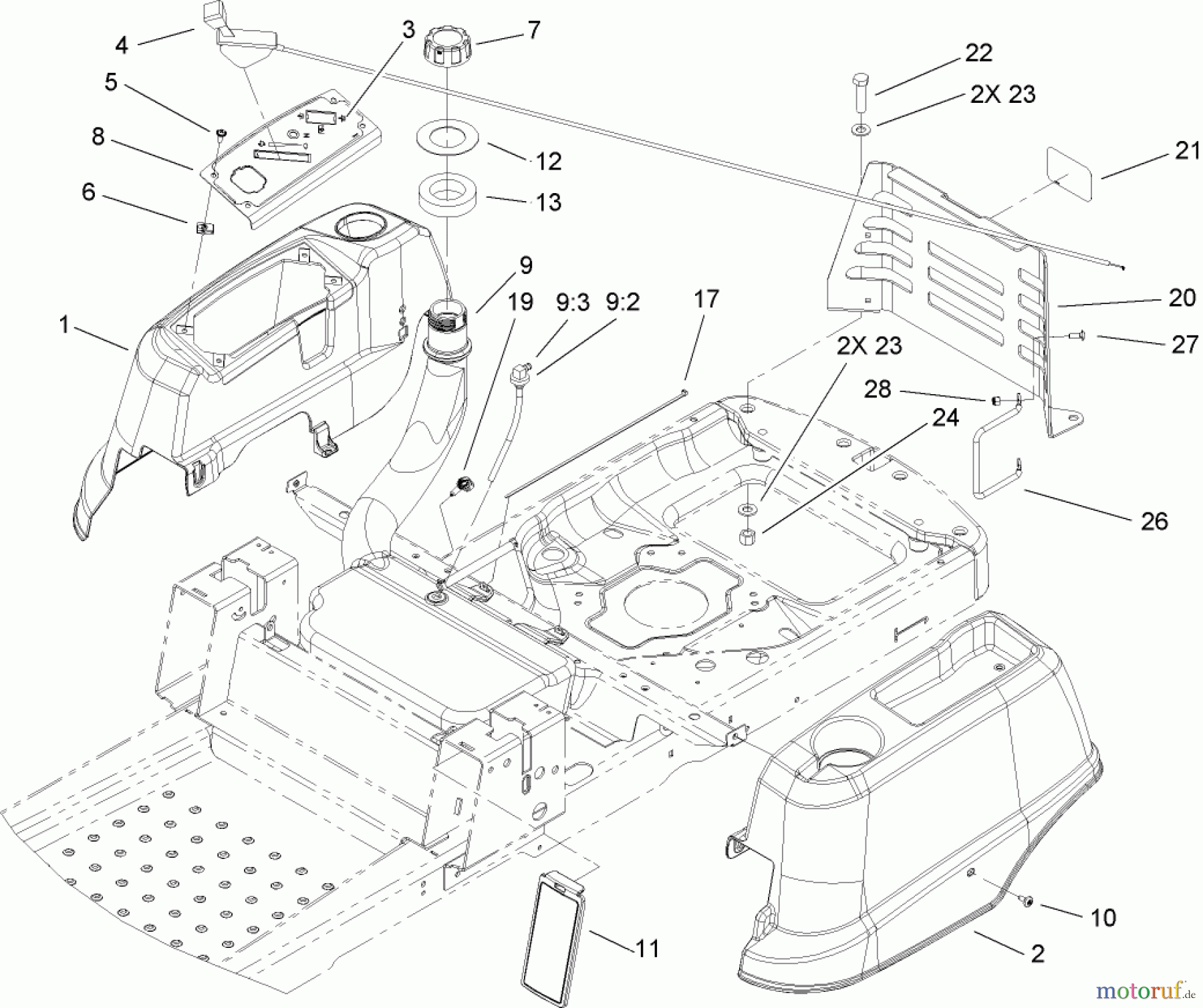  Toro Neu Mowers, Zero-Turn 74391 (Z5000) - Toro TimeCutter Z5000 Riding Mower, 2008 (280000001-280999999) STYLING AND FUEL SYSTEM ASSEMBLY