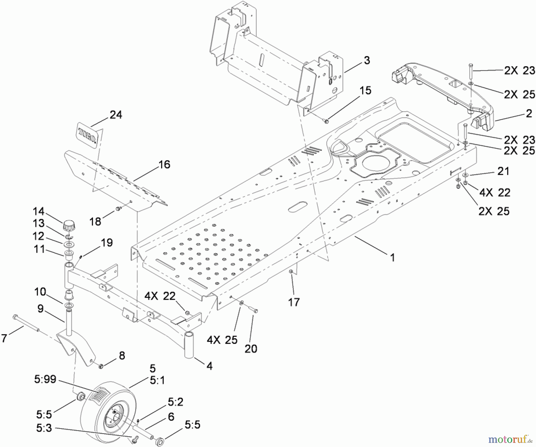  Toro Neu Mowers, Zero-Turn 74391 (Z5000) - Toro TimeCutter Z5000 Riding Mower, 2009 (290000001-290000225) FRAME AND CASTOR WHEEL ASSEMBLY