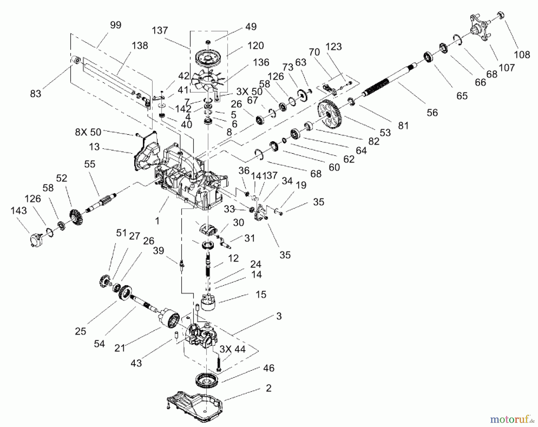  Toro Neu Mowers, Zero-Turn 74401 (17-44ZX) - Toro 17-44ZX TimeCutter ZX Riding Mower, 2003 (230000001-230999999) LH HYDRO TRANSAXLE ASSEMBLY NO. 107-1709