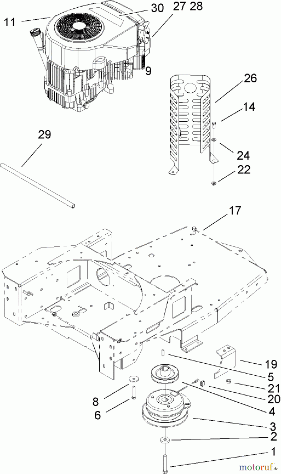 Toro Neu Mowers, Zero-Turn 74401 (17-44ZX) - Toro 17-44ZX TimeCutter ZX Riding Mower, 2004 (240000001-240999999) ENGINE AND CLUTCH ASSEMBLY