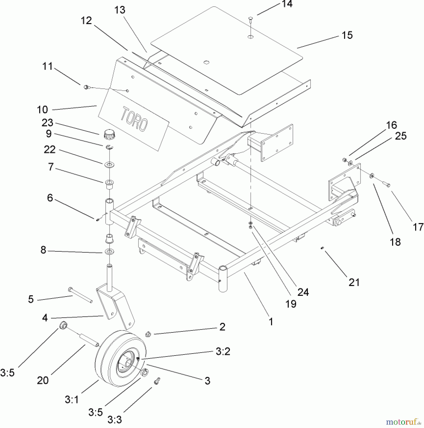  Toro Neu Mowers, Zero-Turn 74401 (17-44ZX) - Toro 17-44ZX TimeCutter ZX Riding Mower, 2004 (240000001-240999999) FRONT FRAME ASSEMBLY