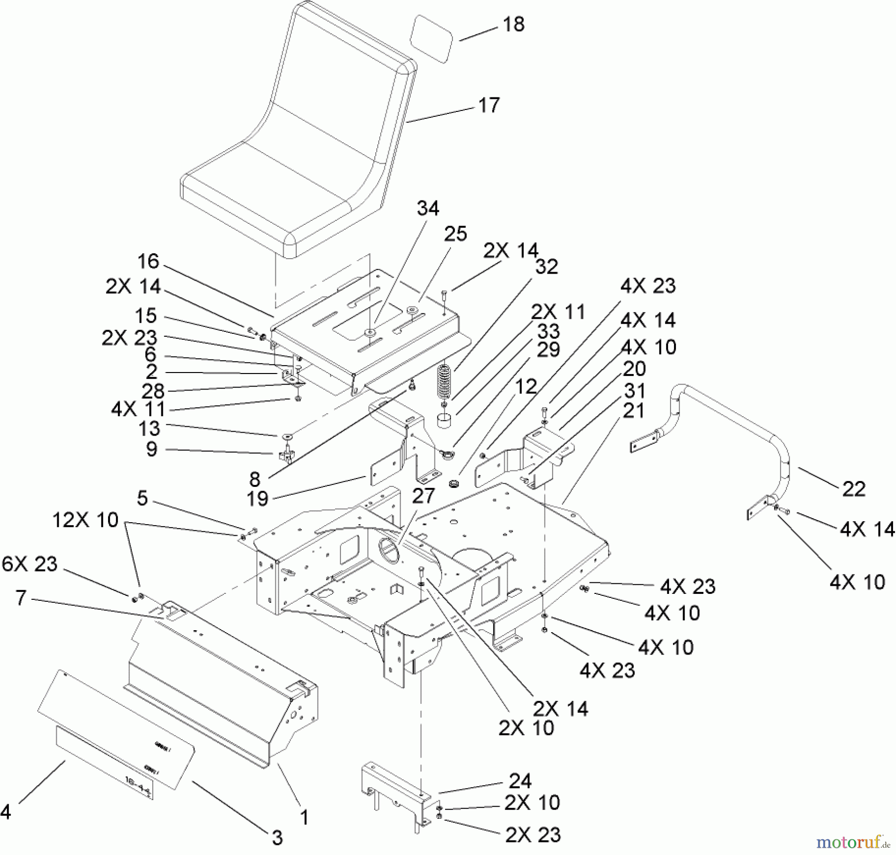  Toro Neu Mowers, Zero-Turn 74401 (17-44ZX) - Toro 17-44ZX TimeCutter ZX Riding Mower, 2004 (240000001-240999999) MAIN FRAME ASSEMBLY