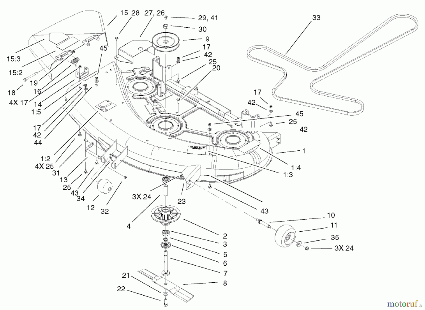  Toro Neu Mowers, Zero-Turn 74401 (Z17-44) - Toro Z17-44 TimeCutter Z Riding Mower, 2002 (220000001-220999999) 44IN DECK ASSEMBLY