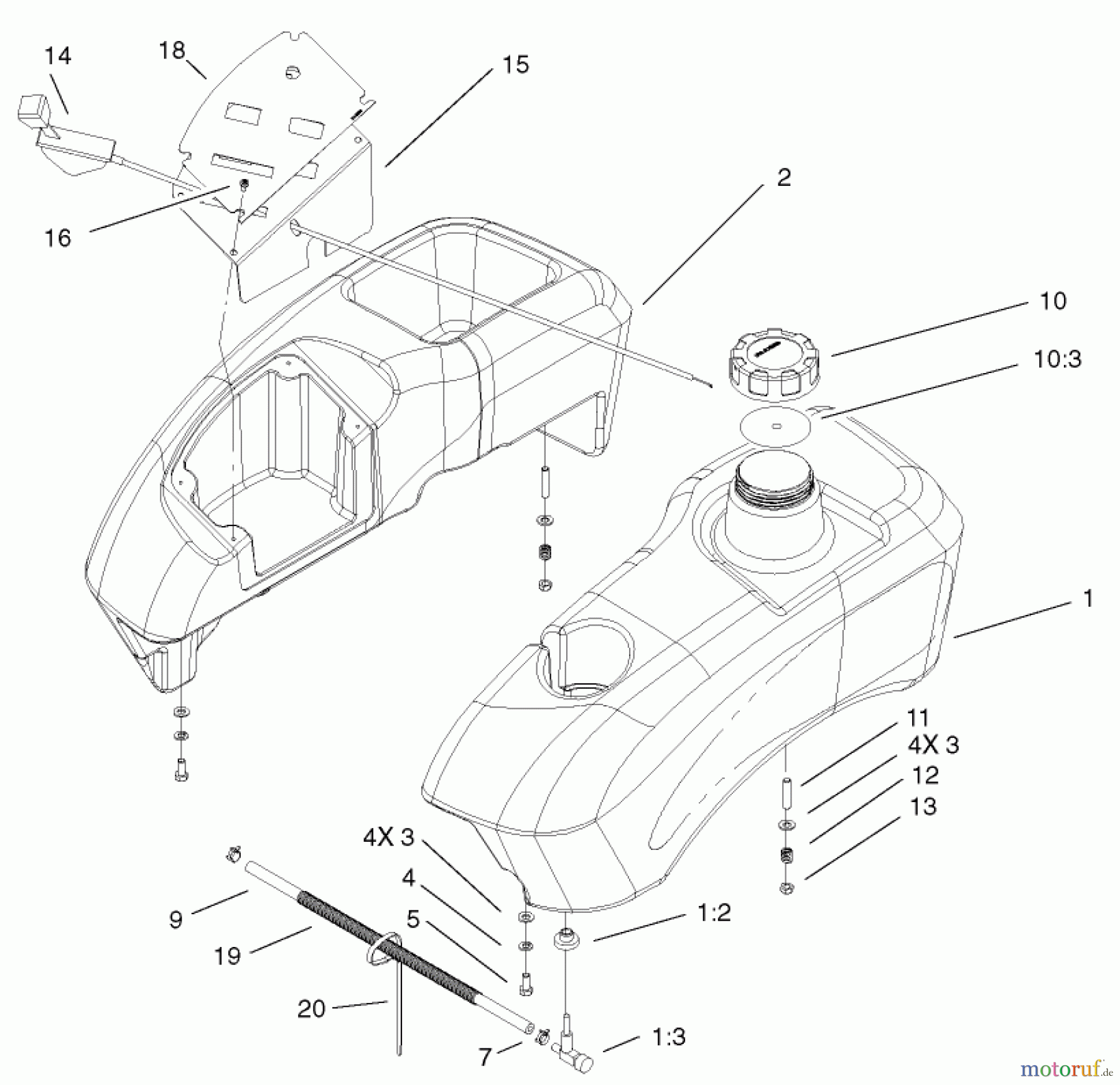  Toro Neu Mowers, Zero-Turn 74401 (Z17-44) - Toro Z17-44 TimeCutter Z Riding Mower, 2002 (220000001-220999999) FUEL TANK ASSEMBLY