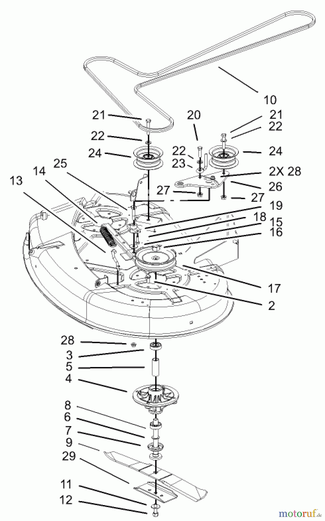  Toro Neu Mowers, Zero-Turn 74402 (14-38Z) - Toro 14-38Z TimeCutter Z Riding Mower, 2003 (230000001-230999999) 38IN DECK SPINDLE AND BELT DRIVE ASSEMBLY