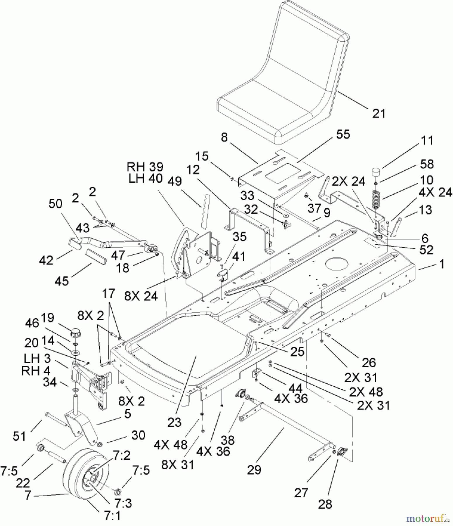 Toro Neu Mowers, Zero-Turn 74402 (14-38Z) - Toro 14-38Z TimeCutter Z Riding Mower, 2004 (240000001-240999999) FRAME ASSEMBLY