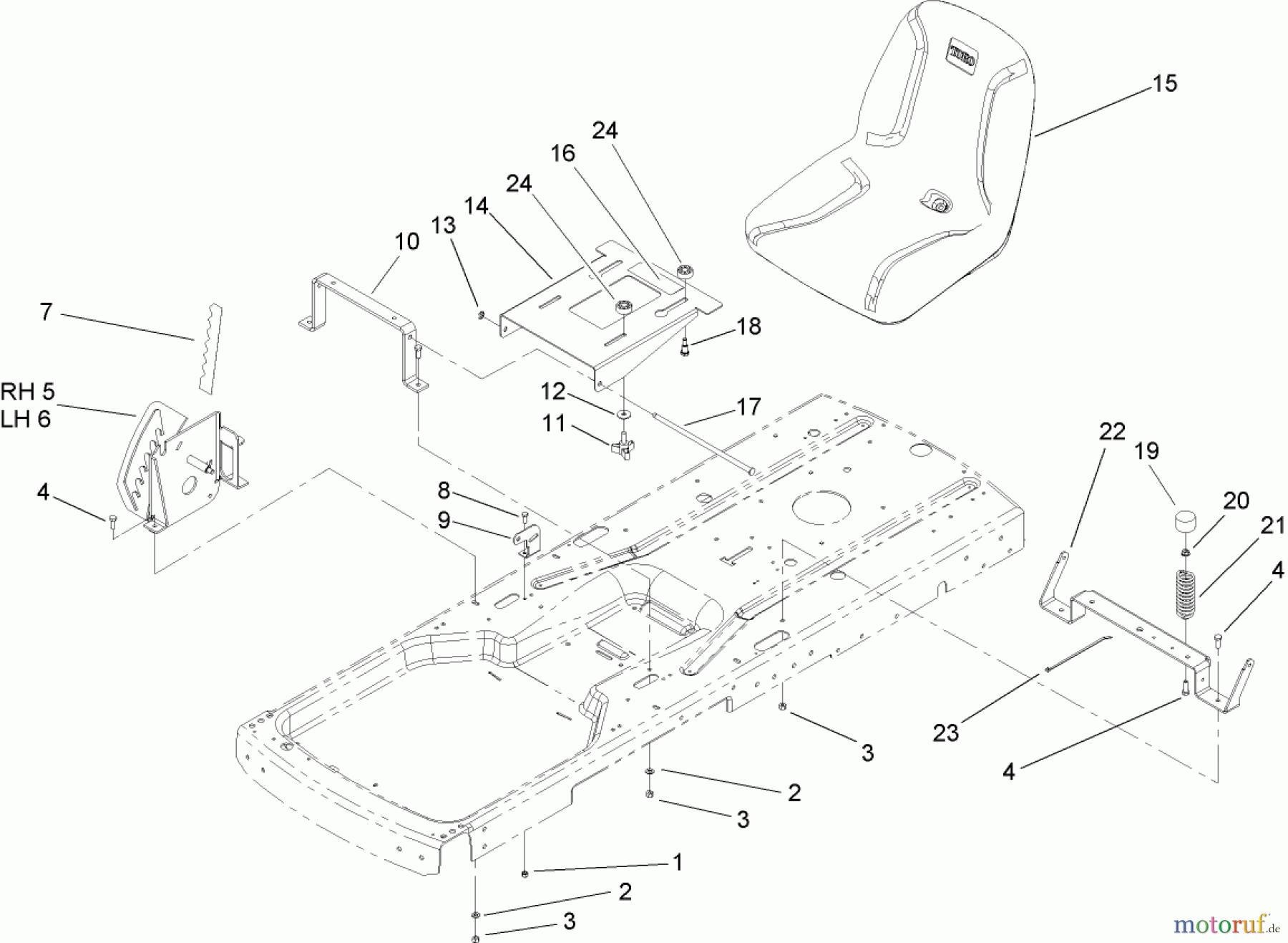  Toro Neu Mowers, Zero-Turn 74402 (Z380) - Toro TimeCutter Z380 Riding Mower, 2005 (250000001-250999999) SEAT ASSEMBLY