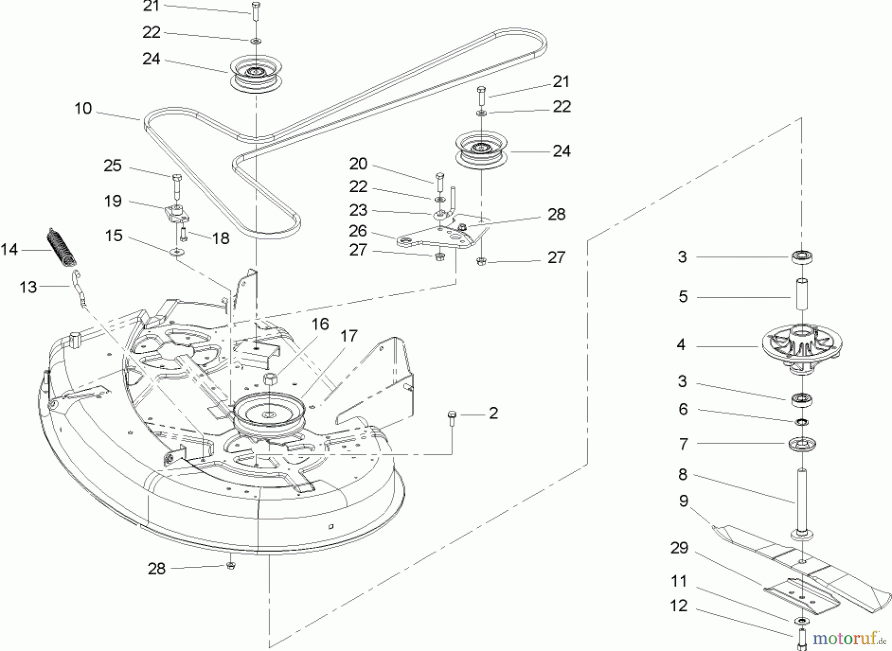  Toro Neu Mowers, Zero-Turn 74403 (16-42Z) - Toro 16-42Z TimeCutter Z Riding Mower, 2004 (240000001-240999999) SPINDLE AND BELT DRIVE ASSEMBLY