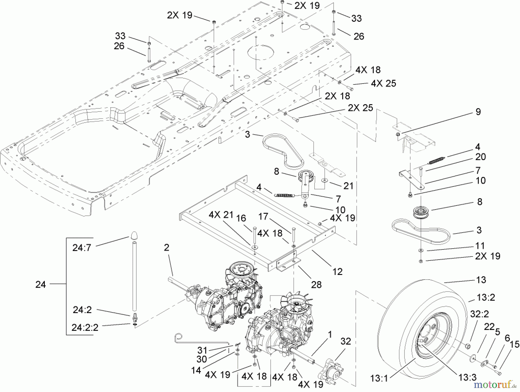  Toro Neu Mowers, Zero-Turn 74403 (Z420) - Toro TimeCutter Z420 Riding Mower, 2006 (260000001-260999999) HYDRO AND BELT DRIVE ASSEMBLY
