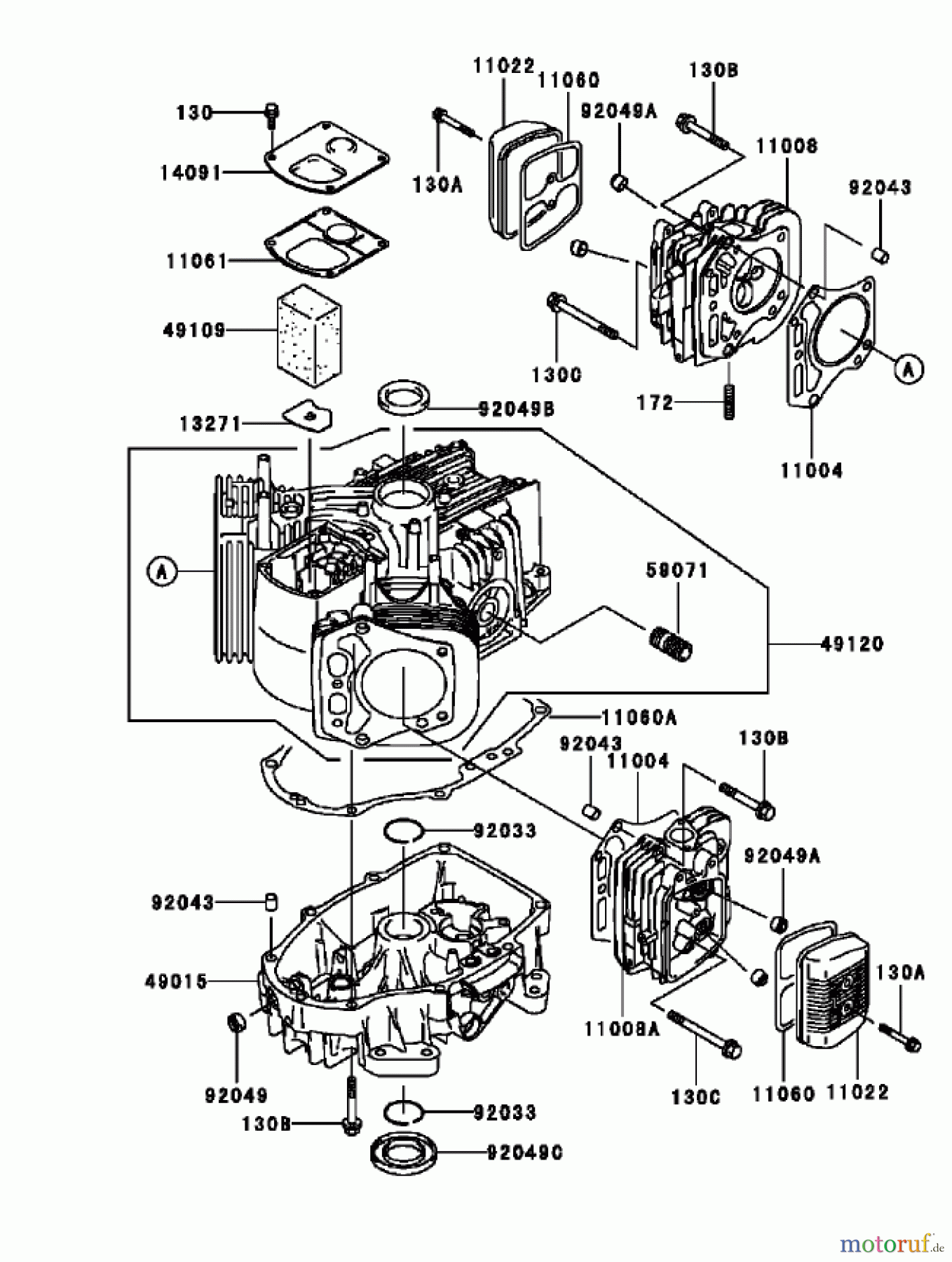  Toro Neu Mowers, Zero-Turn 74405 (18-52ZX) - Toro 18-52ZX TimeCutter ZX Riding Mower, 2003 (230000001-230999999) CYLINDER / CRANKCASE ASSEMBLY KAWASAKI FH531V-AS11