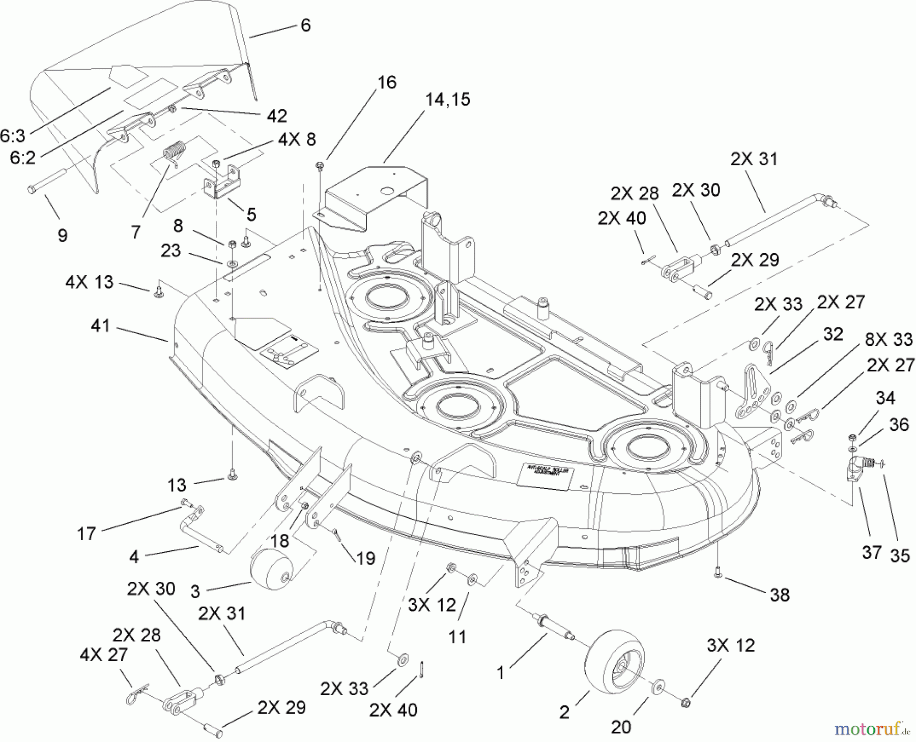  Toro Neu Mowers, Zero-Turn 74406 (ZX440) - Toro TimeCutter ZX440 Riding Mower, 2005 (250000001-250999999) 44IN DECK ASSEMBLY