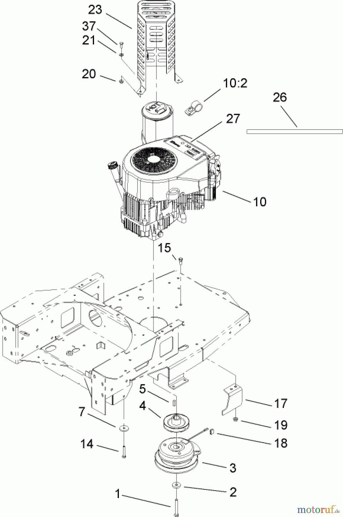  Toro Neu Mowers, Zero-Turn 74406 (ZX440) - Toro TimeCutter ZX440 Riding Mower, 2006 (260000241-260999999) ENGINE AND CLUTCH ASSEMBLY