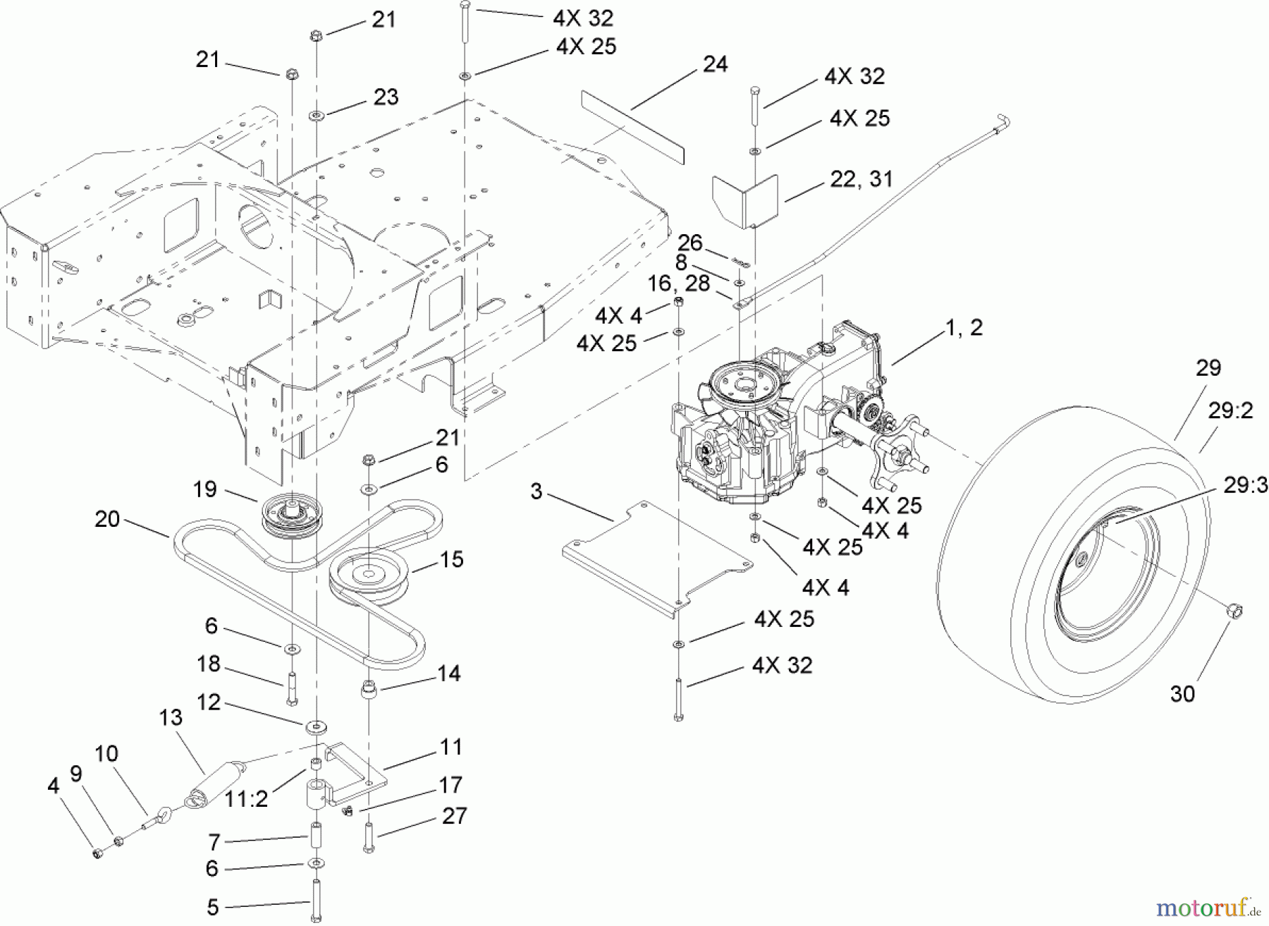  Toro Neu Mowers, Zero-Turn 74406 (ZX440) - Toro TimeCutter ZX440 Riding Mower, 2006 (260000241-260999999) HYDRO AND BELT DRIVE ASSEMBLY