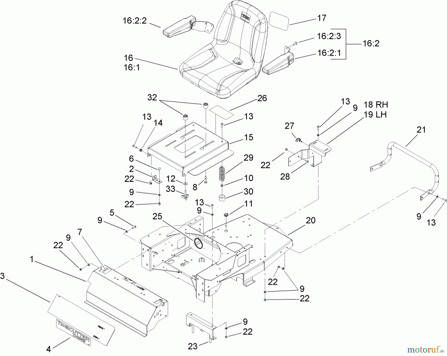  Toro Neu Mowers, Zero-Turn 74407 (ZX525) - Toro TimeCutter ZX525 Riding Mower, 2005 (250000001-250999999) SEAT AND REAR FRAME ASSEMBLY