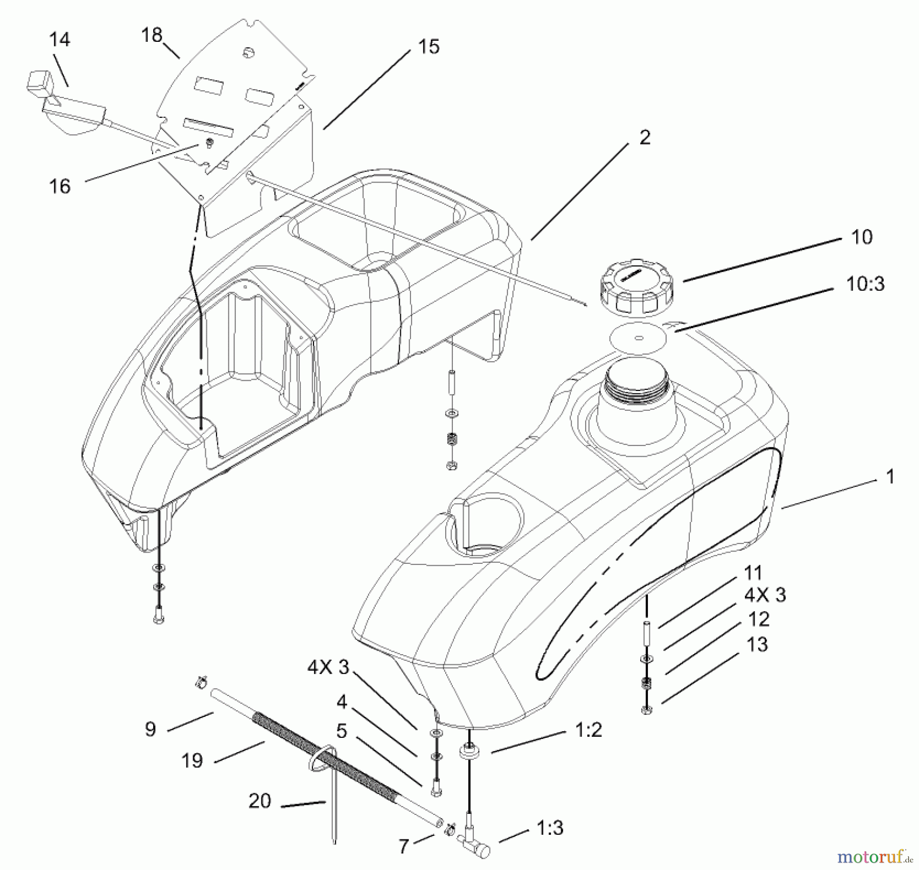  Toro Neu Mowers, Zero-Turn 74601 (17K-44ZX) - Toro 17K-44ZX TimeCutter ZX Riding Mower, 2003 (230000001-230999999) FUEL TANK ASSEMBLY