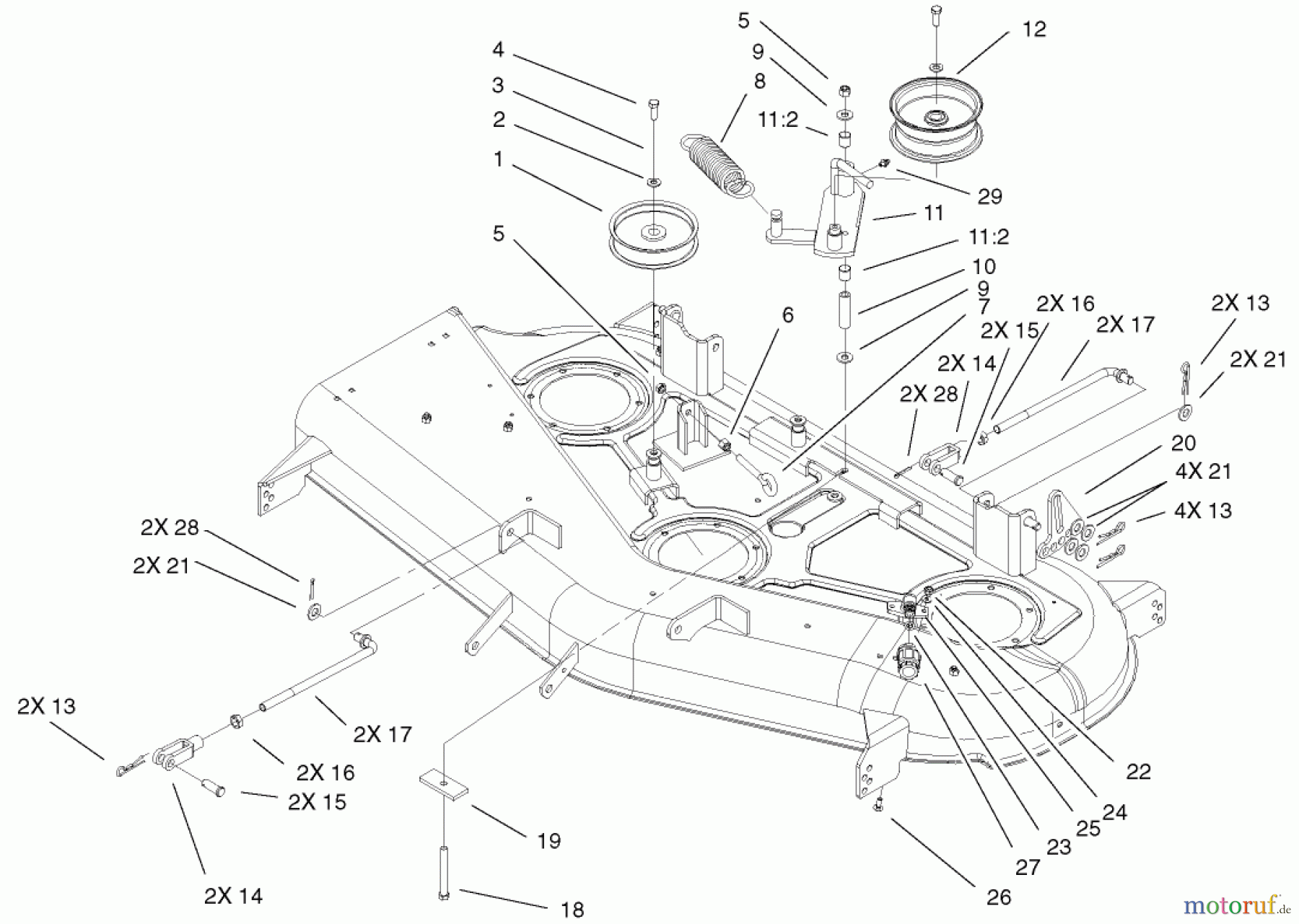  Toro Neu Mowers, Zero-Turn 74601 (Z17-44) - Toro Z17-44 TimeCutter Z Riding Mower, 2001 (210000001-210999999) 44 INCH DECK BELT DRIVE AND LIFT ASSEMBLY