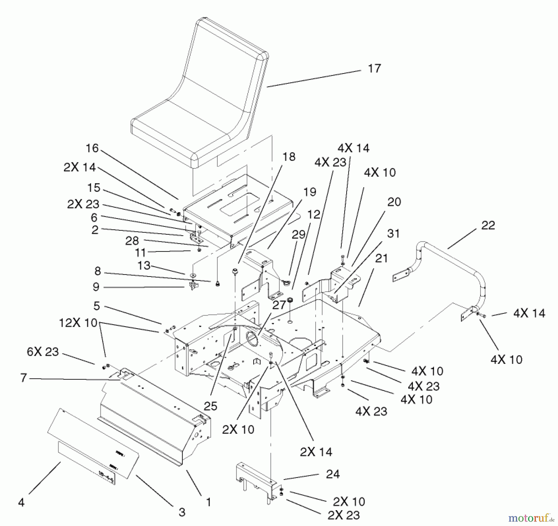  Toro Neu Mowers, Zero-Turn 74601 (Z17-44) - Toro Z17-44 TimeCutter Z Riding Mower, 2002 (220000913-220999999) MAIN FRAME ASSEMBLY