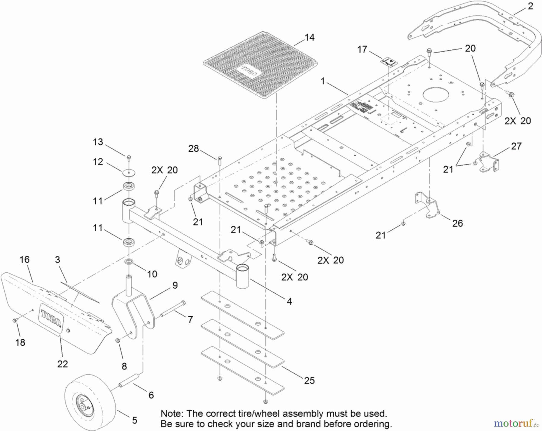  Toro Neu Mowers, Zero-Turn 74626 (4260) - Toro TimeCutter SS 4260 Riding Mower, 2011 (311000001-311999999) FRAME, FRONT AXLE AND CASTER WHEEL ASSEMBLY