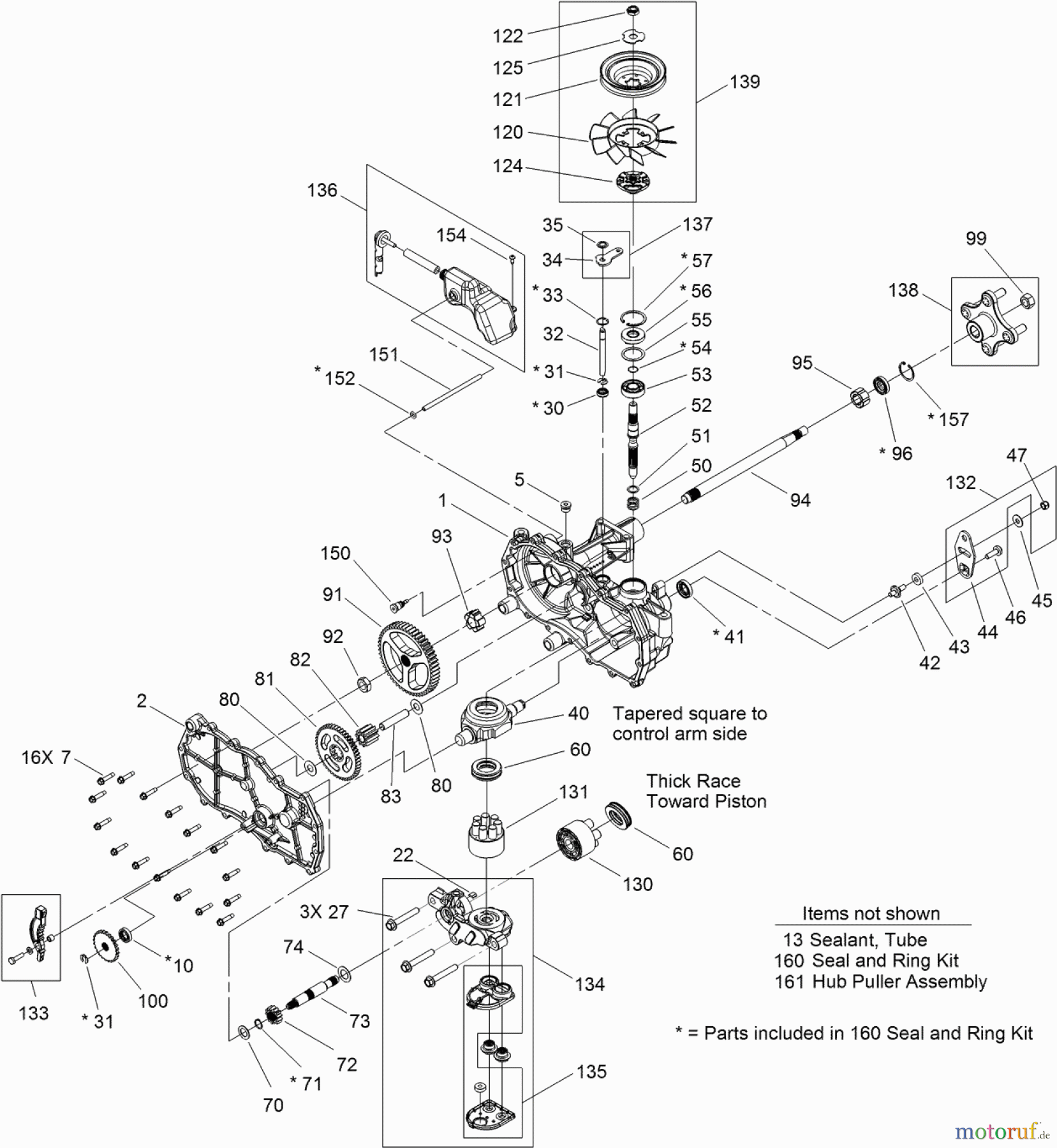  Toro Neu Mowers, Zero-Turn 74626 (4260) - Toro TimeCutter SS 4260 Riding Mower, 2011 (311000001-311999999) LEFT HAND HYDRO TRANSAXLE ASSEMBLY NO. 119-3330