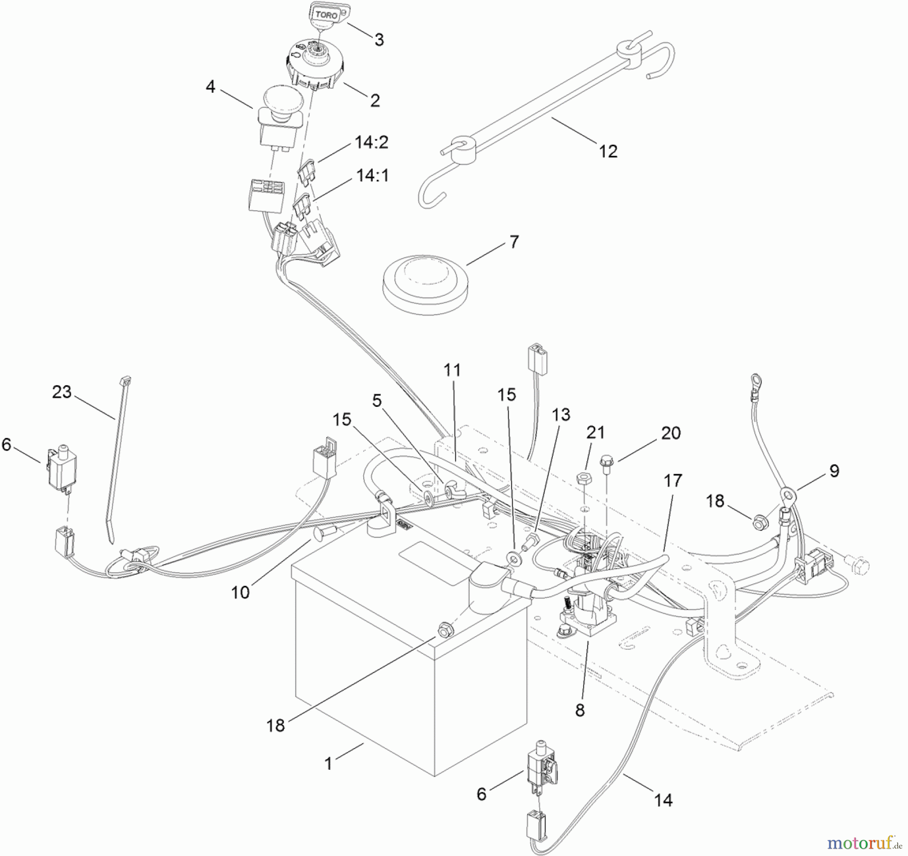  Toro Neu Mowers, Zero-Turn 74627 (4235) - Toro TimeCutter SS 4235 Riding Mower, 2012 (SN 312000001-312999999) BATTERY AND ELECTRICAL ASSEMBLY
