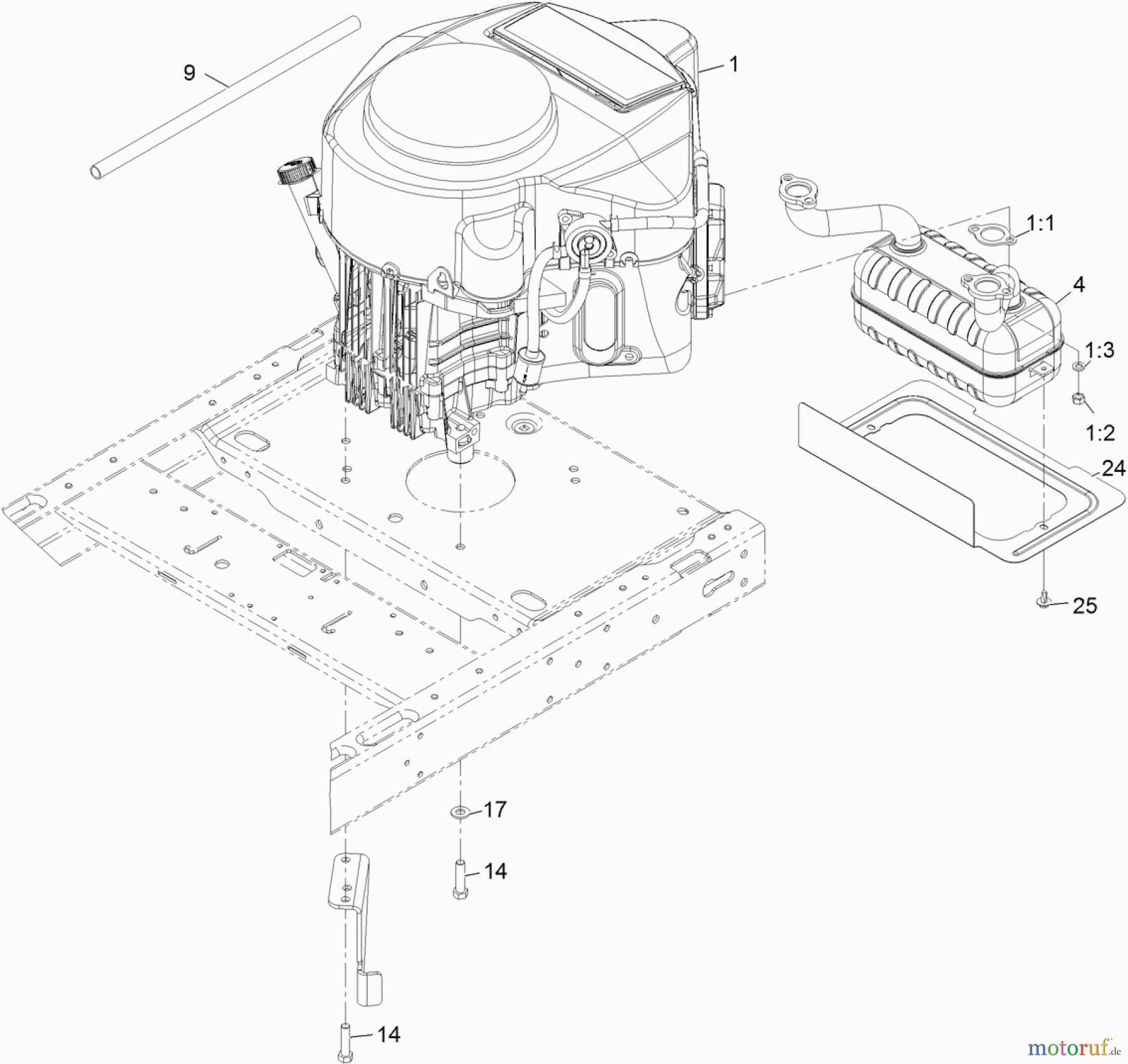  Toro Neu Mowers, Zero-Turn 74630 (5000) - Toro TimeCutter SS 5000 Riding Mower, 2012 (SN 312000001-312999999) ENGINE AND MUFFLER ASSEMBLY