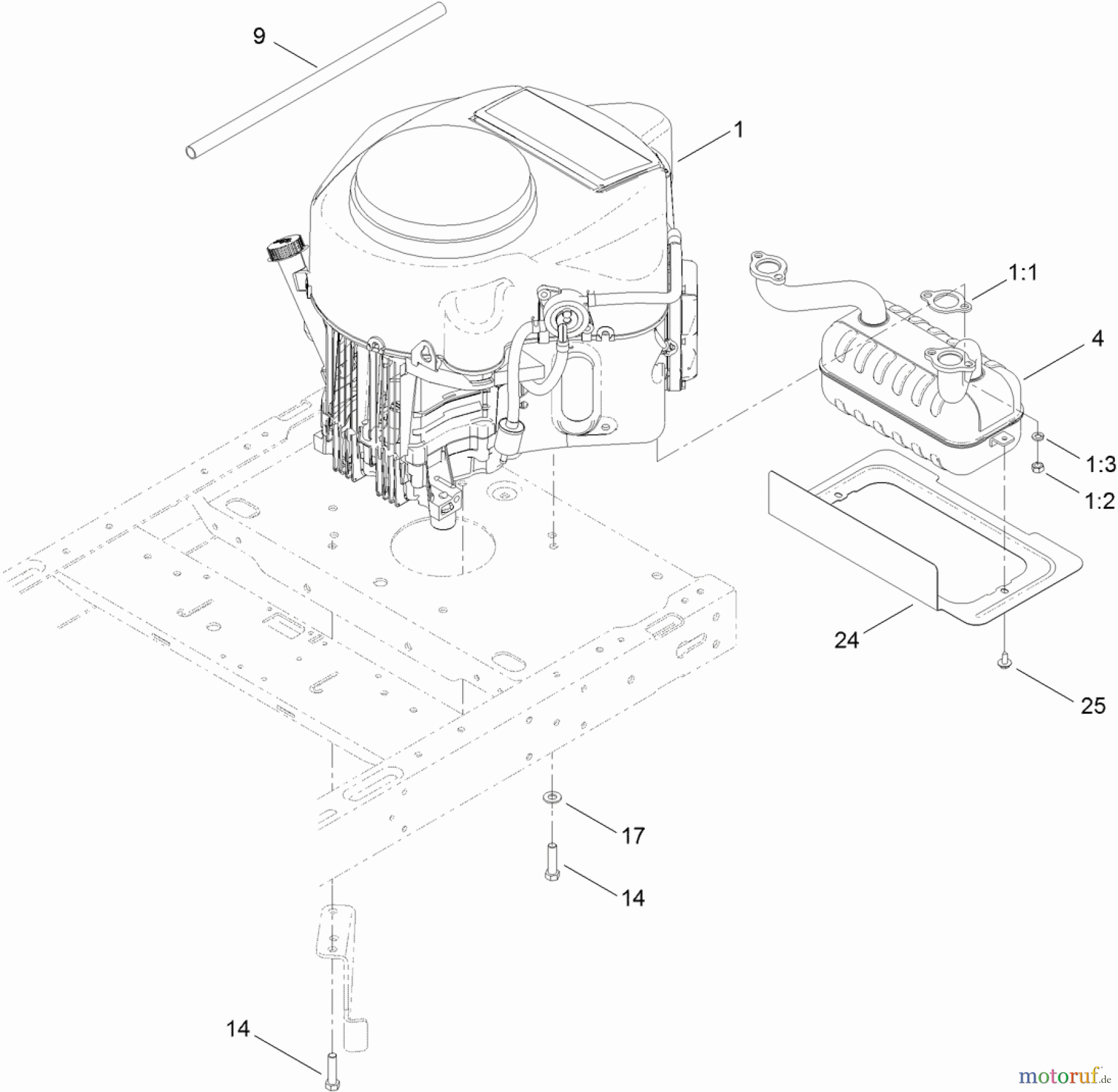  Toro Neu Mowers, Zero-Turn 74632 (5060) - Toro TimeCutter SS 5060 Riding Mower, 2012 (SN 312000001-312999999) ENGINE AND MUFFLER ASSEMBLY