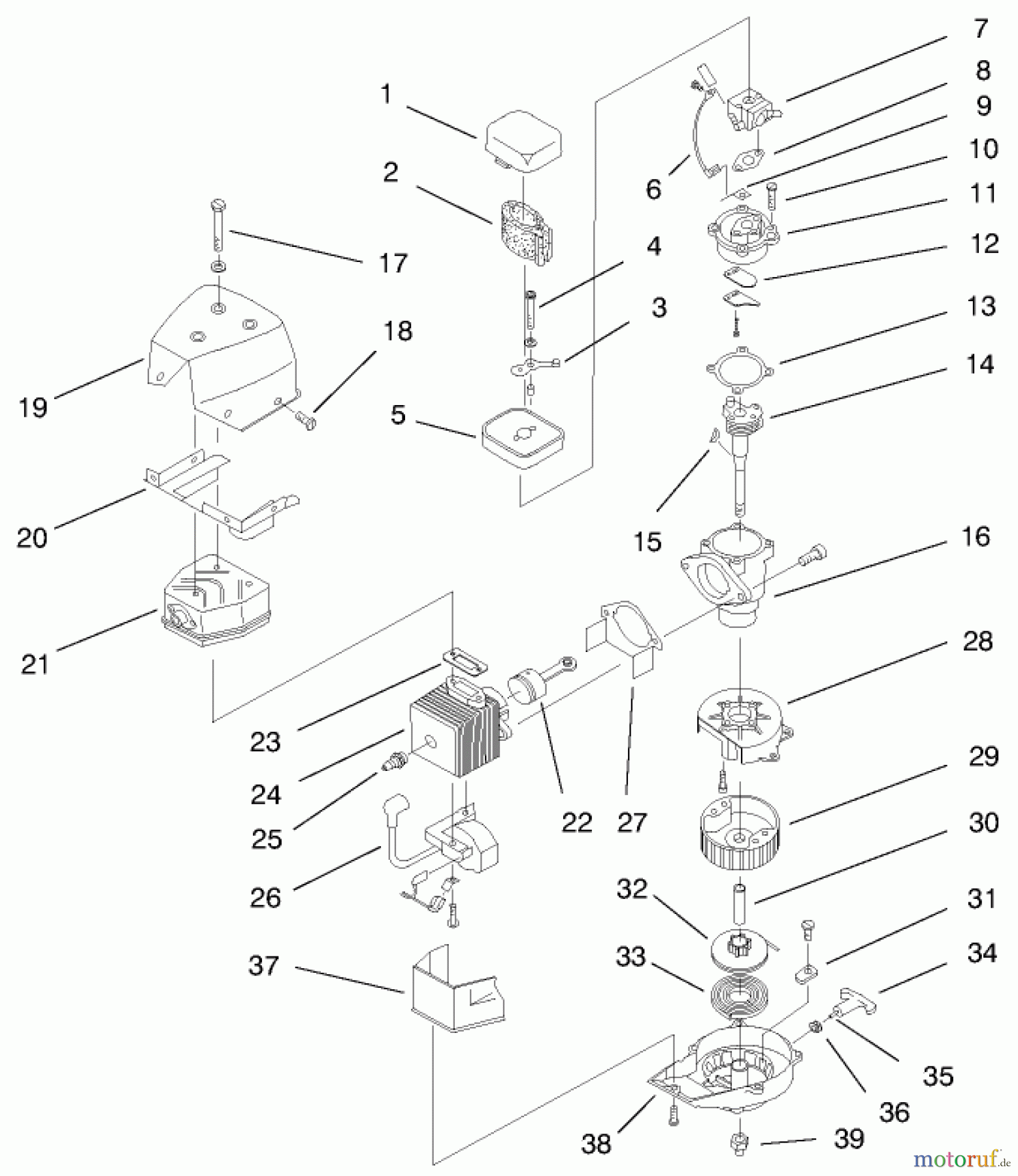  Toro Neu Blowers/Vacuums/Chippers/Shredders 62902 - Toro 31cc Blower Vacuum, 1997 (790000001-799999999) ENGINE ASSEMBLY