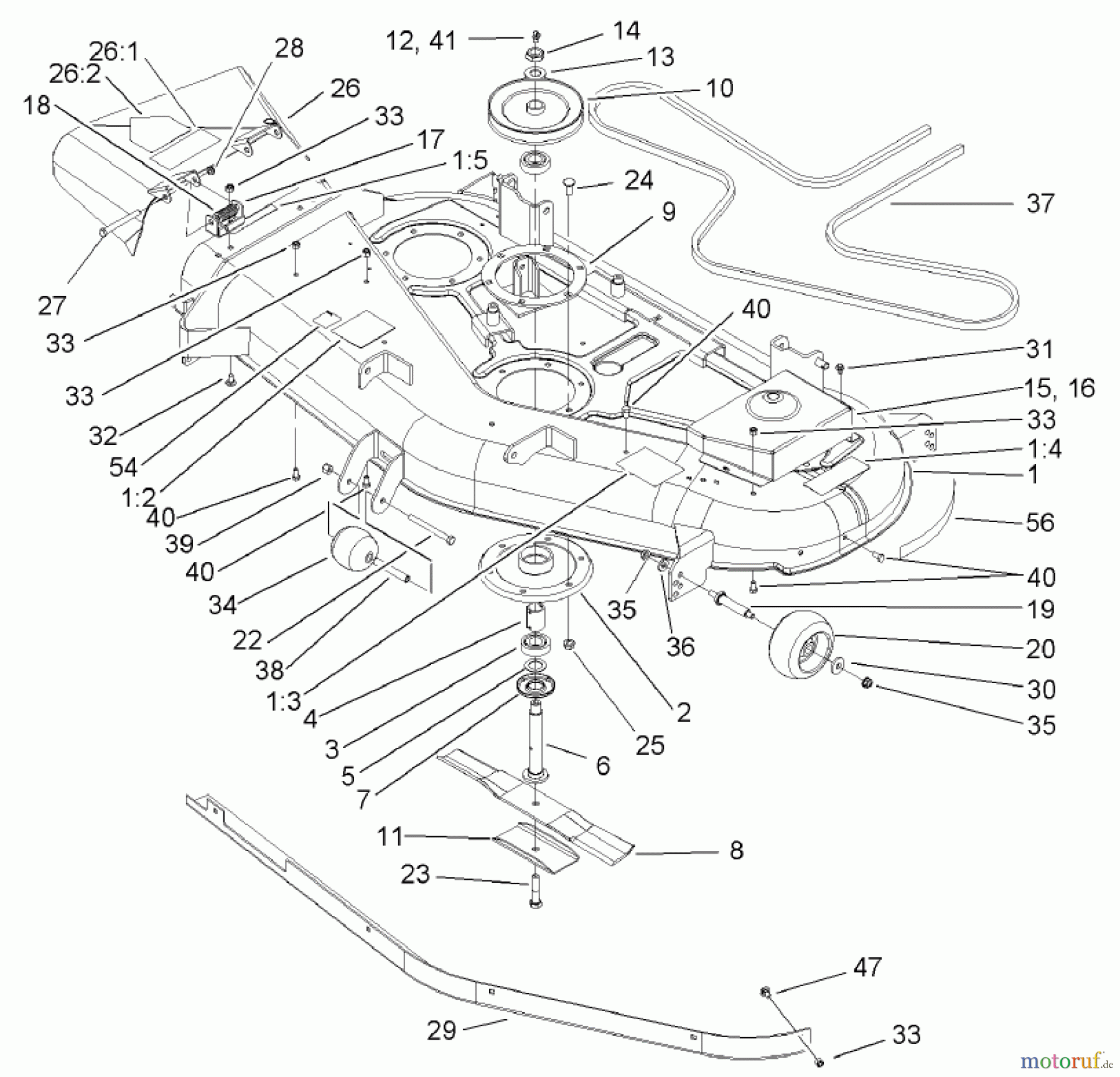  Toro Neu Mowers, Zero-Turn 74701 (17-52ZX) - Toro 17-52ZX TimeCutter ZX Riding Mower, 2003 (230000001-230999999) 52IN DECK ASSEMBLY