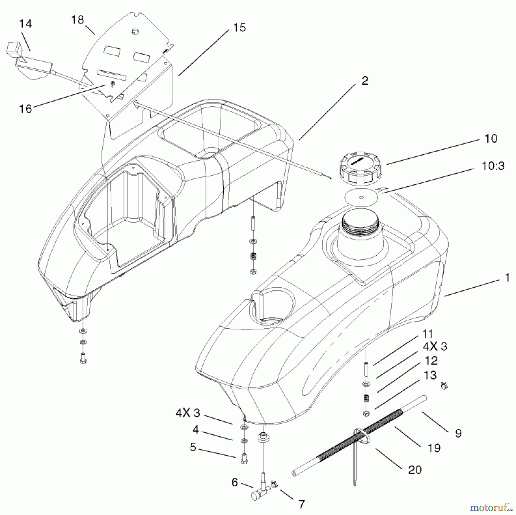  Toro Neu Mowers, Zero-Turn 74701 (Z17-52) - Toro Z17-52 TimeCutter Z Riding Mower, 2001 (210000001-210999999) FUEL TANK AND CONTROL POD ASSEMBLY