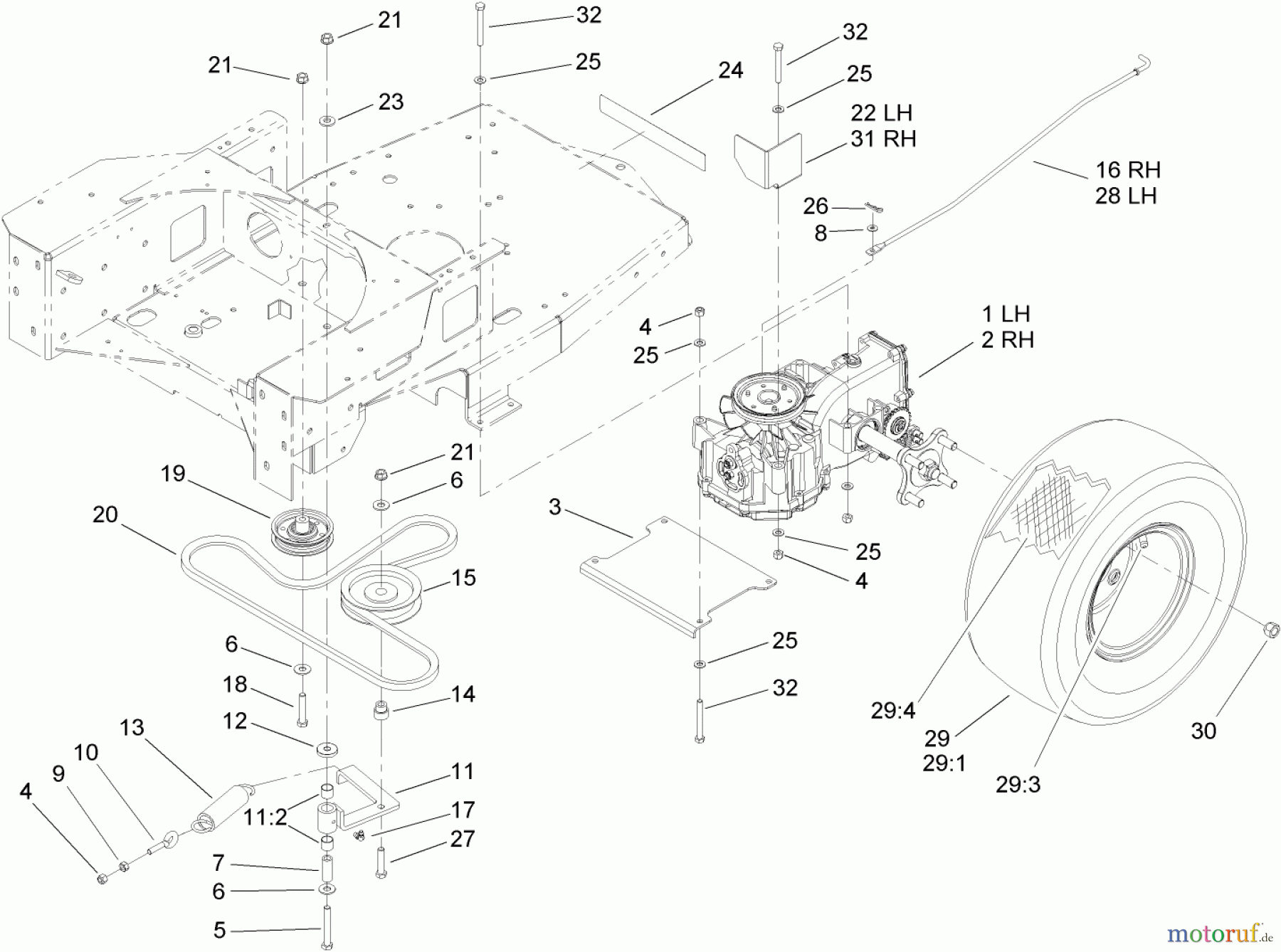  Toro Neu Mowers, Zero-Turn 74704 (ZX480) - Toro TimeCutter ZX480 Riding Mower, 2005 (250000001-250999999) HYDRO AND BELT DRIVE ASSEMBLY