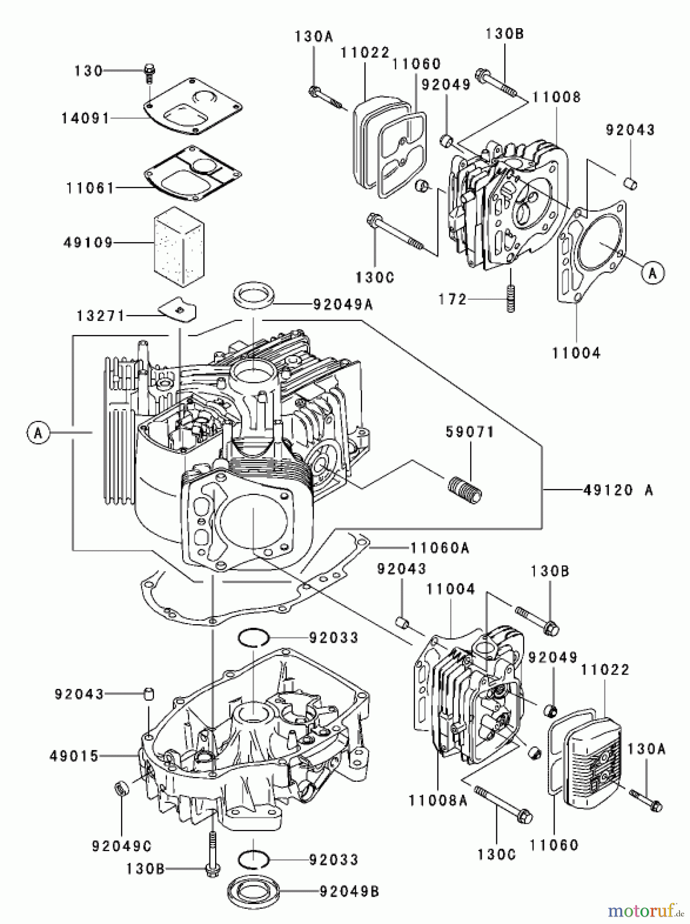  Toro Neu Mowers, Zero-Turn 74801 (18-52ZX) - Toro 18-52ZX TimeCutter ZX Riding Mower, 2003 (230000001-230999999) CYLINDER / CRANKCASE ASSEMBLY KAWASAKI FH 531V-CS07