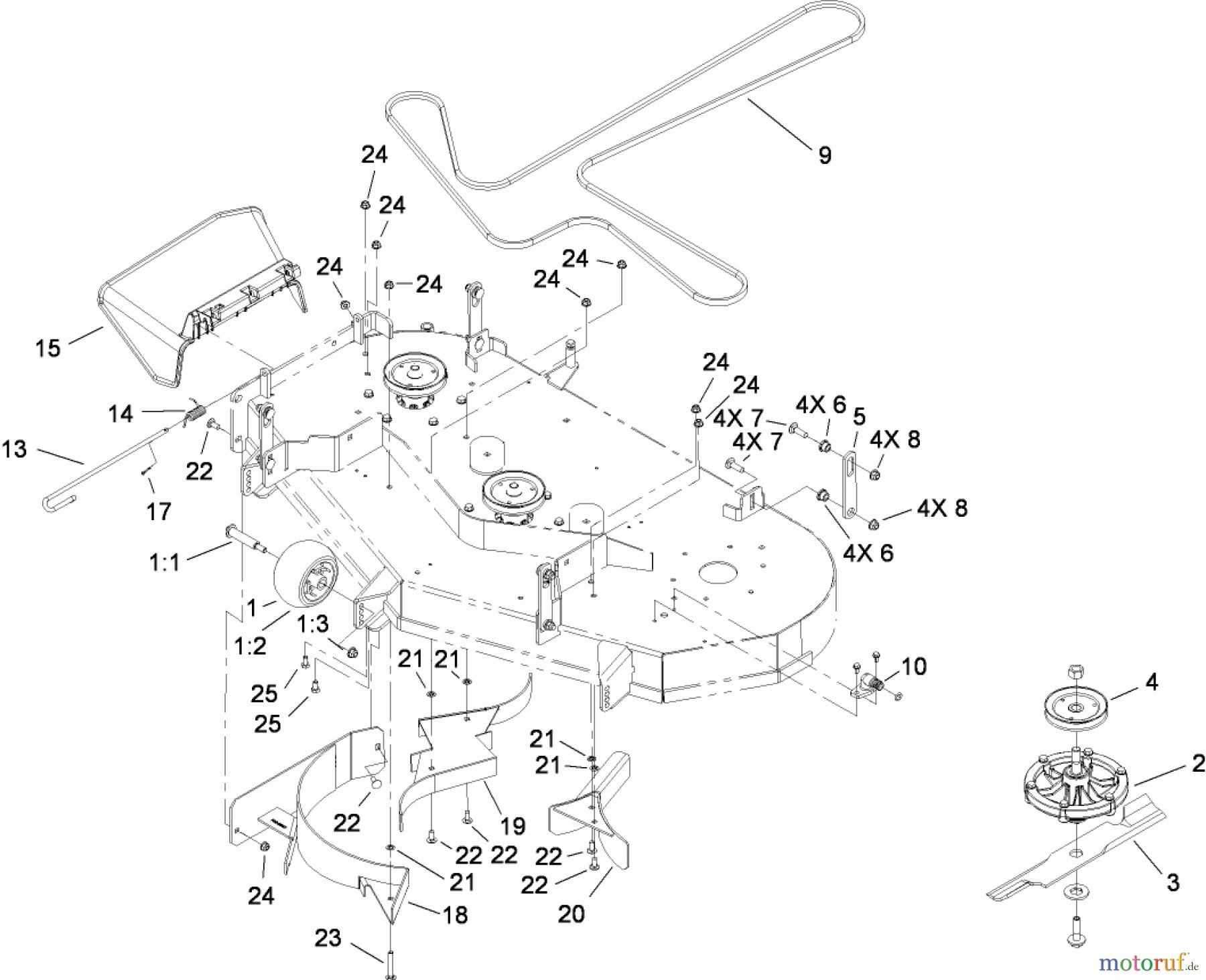  Toro Neu Mowers, Zero-Turn 74813 (Z4800) - Toro TITAN Z4800 Zero-Turn-Radius Riding Mower, 2009 (290000001-290999999) 48 INCH DECK AND SPINDLE ASSEMBLY