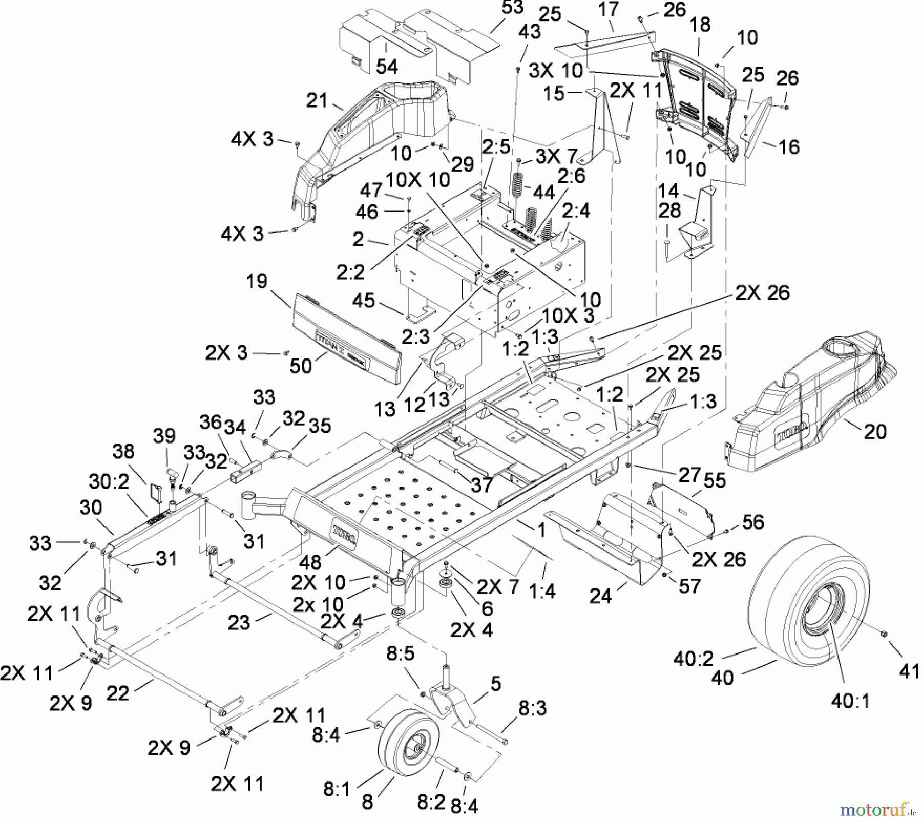  Toro Neu Mowers, Zero-Turn 74815 (Z5200) - Toro TITAN Z5200 Zero-Turn-Radius Riding Mower, 2009 (290000001-290999999) FRAME ASSEMBLY