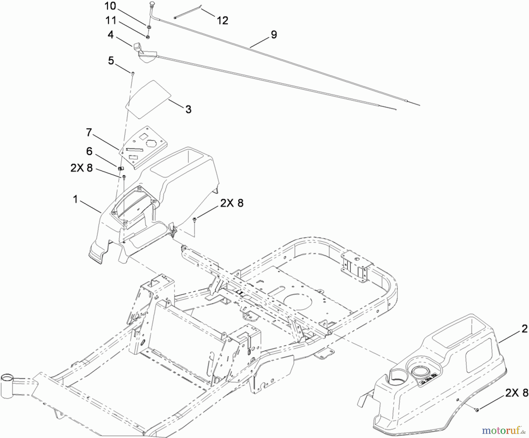  Toro Neu Mowers, Zero-Turn 74824 (ZX6050) - Toro TITAN ZX6050 Zero-Turn-Radius Riding Mower, 2009 (290000001-290999999) BODY AND STYLING ASSEMBLY