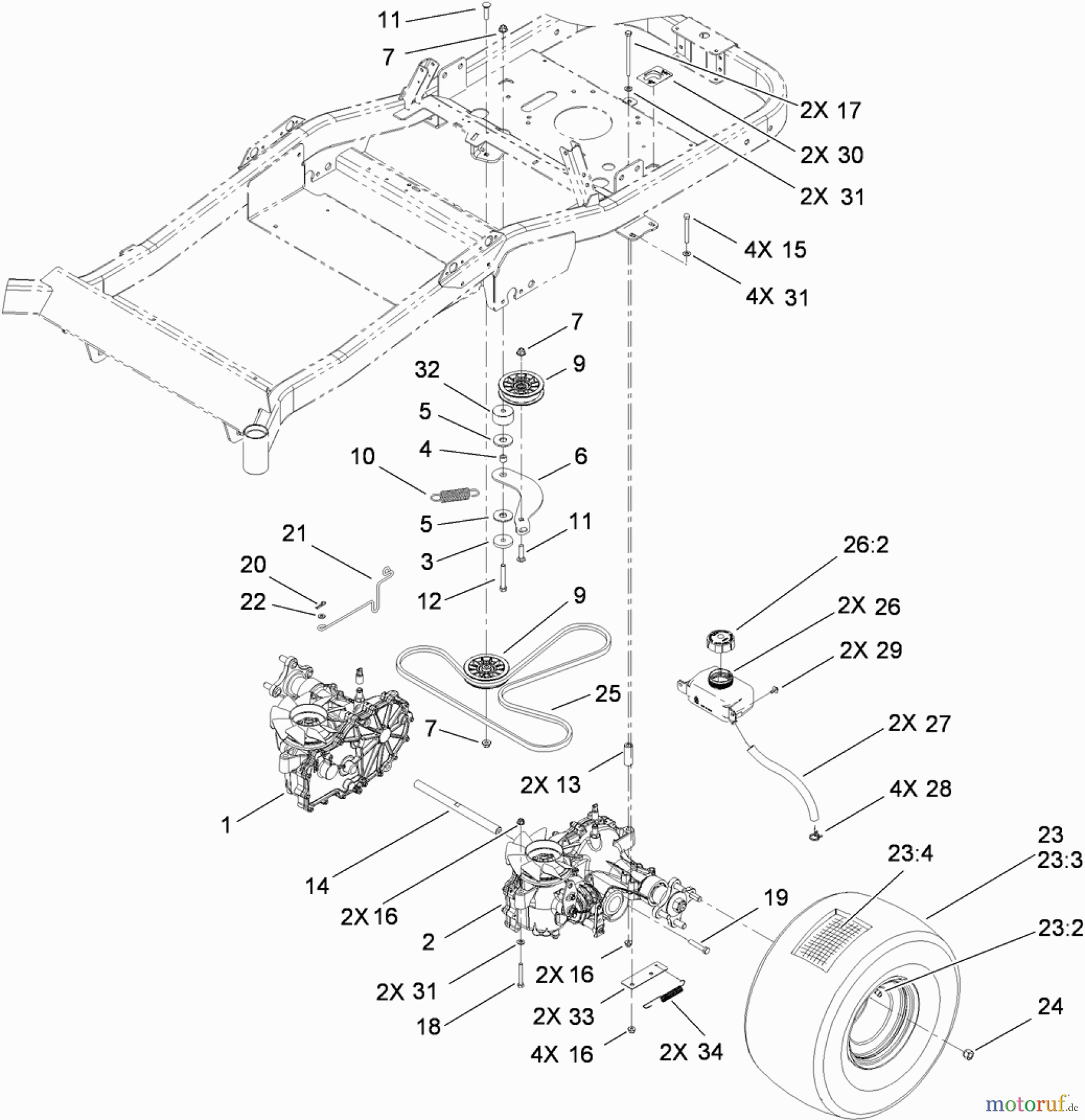  Toro Neu Mowers, Zero-Turn 74832 (ZX5450) - Toro TITAN ZX5450 Zero-Turn-Radius Riding Mower, 2010 (310000001-310999999) TRACTION DRIVE ASSEMBLY