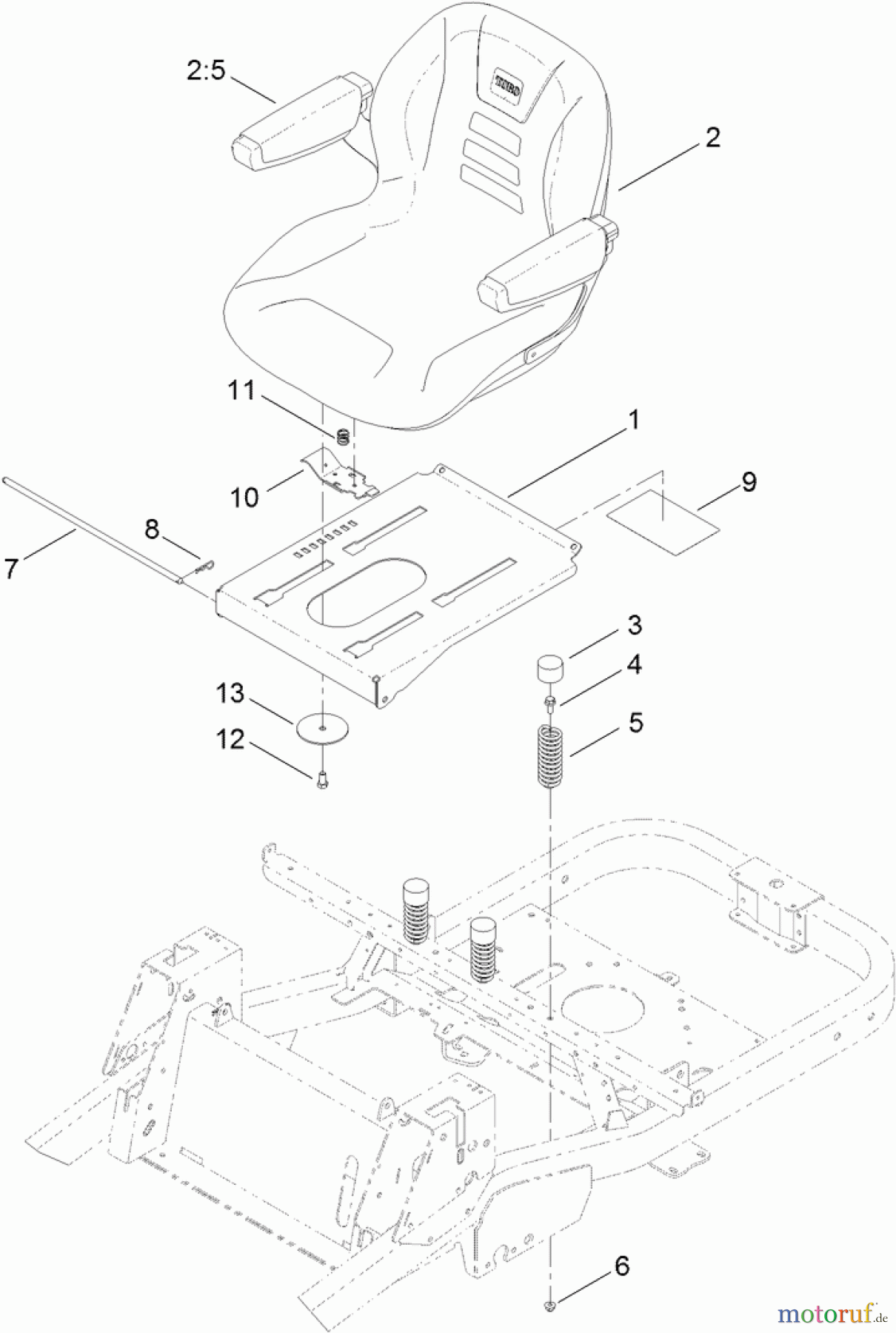  Toro Neu Mowers, Zero-Turn 74840 (ZX5020) - Toro TITAN ZX5020 Zero-Turn-Radius Riding Mower, 2011 (311000001-311999999) SEAT ASSEMBLY