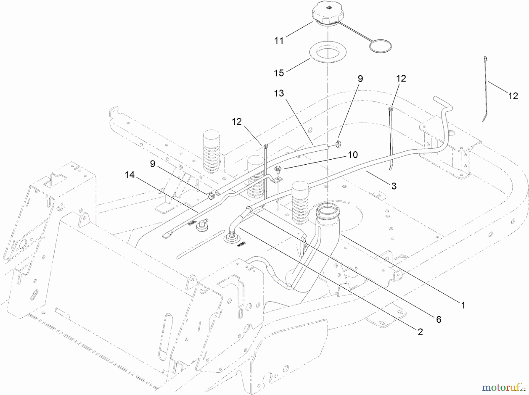  Toro Neu Mowers, Zero-Turn 74843 (ZX6020) - Toro TITAN ZX6020 Zero-Turn-Radius Riding Mower, 2012 (SN 312000001-312999999) FUEL DELIVERY ASSEMBLY