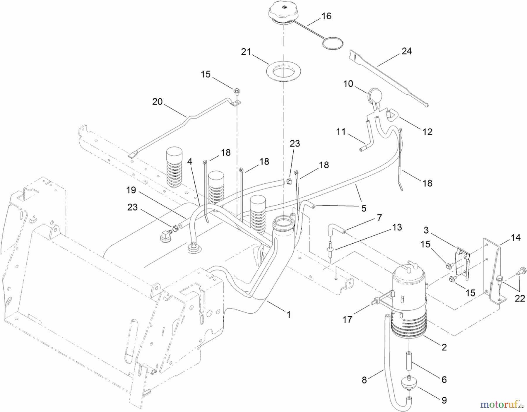  Toro Neu Mowers, Zero-Turn 74845 (ZX4820) - Toro TITAN ZX4820 Zero-Turn-Radius Riding Mower, 2012 (SN 312000001-312999999) FUEL DELIVERY ASSEMBLY