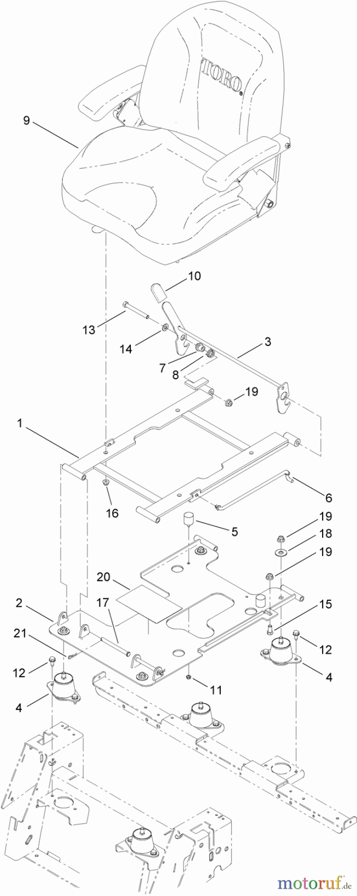  Toro Neu Mowers, Zero-Turn 74871 (MX4880) - Toro TITAN MX4880 Zero-Turn-Radius Riding Mower, 2012 (SN 312000001-312999999) SEAT ASSEMBLY